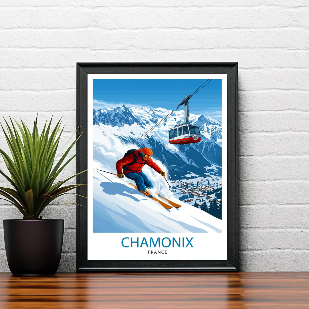 Chamonix Ski Poster Print France Wall Art Mountain Resort Landscape Gift for Europe Travel Lovers and Fans of Scenic French Alps Winter