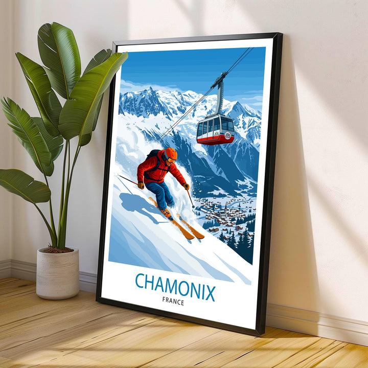 Chamonix Ski Poster Print France Wall Art Mountain Resort Landscape Gift for Europe Travel Lovers and Fans of Scenic French Alps Winter