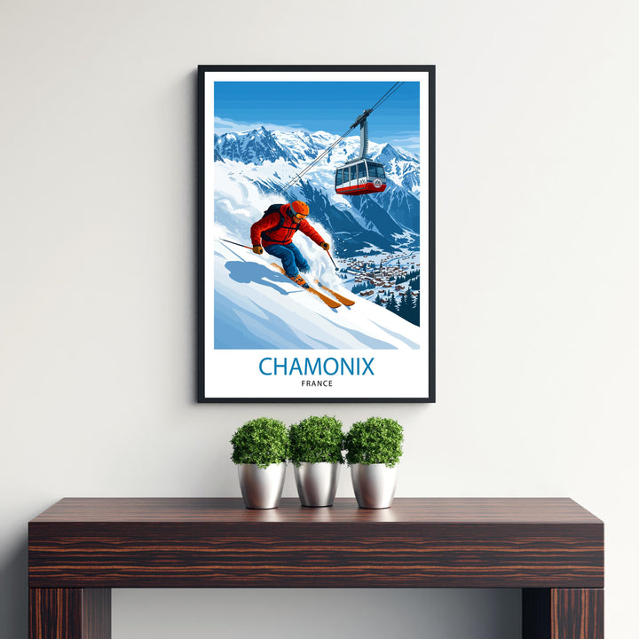 Chamonix Ski Poster Print France Wall Art Mountain Resort Landscape Gift for Europe Travel Lovers and Fans of Scenic French Alps Winter