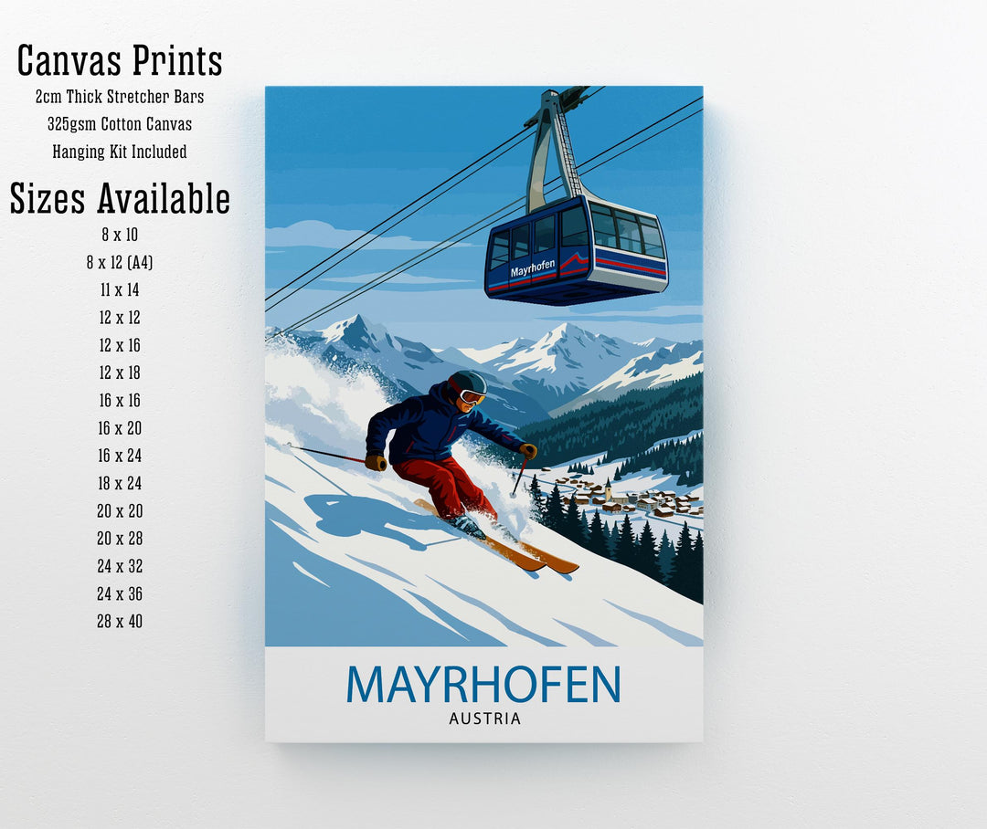 Mayrhofen Ski Poster Print Austria Wall Art Mountain Resort Landscape Gift for Europe Travel Lovers and Fans of Scenic Austrian Alps Winter