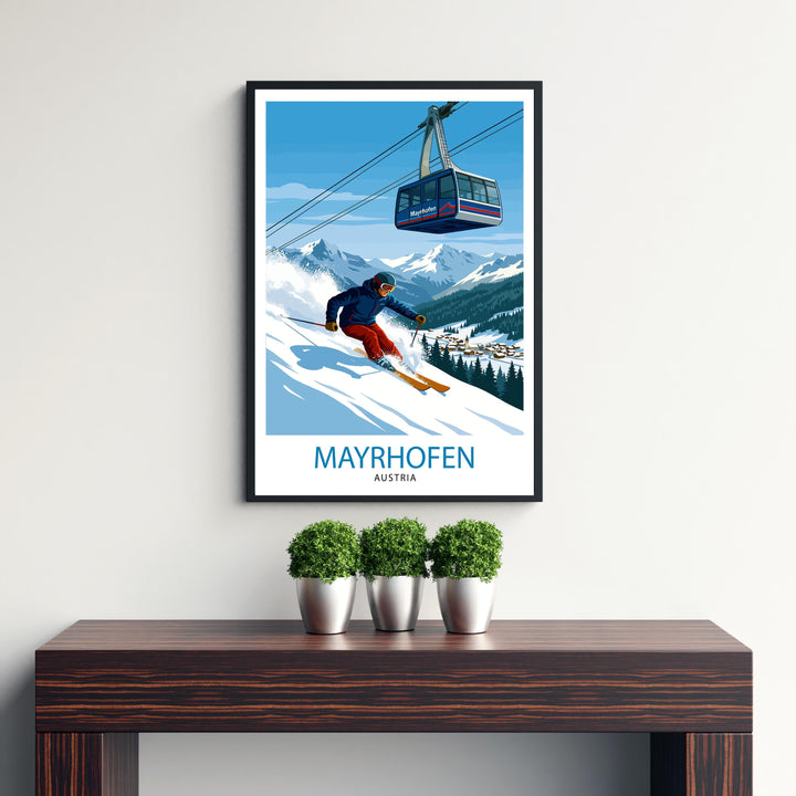 Mayrhofen Ski Poster Print Austria Wall Art Mountain Resort Landscape Gift for Europe Travel Lovers and Fans of Scenic Austrian Alps Winter