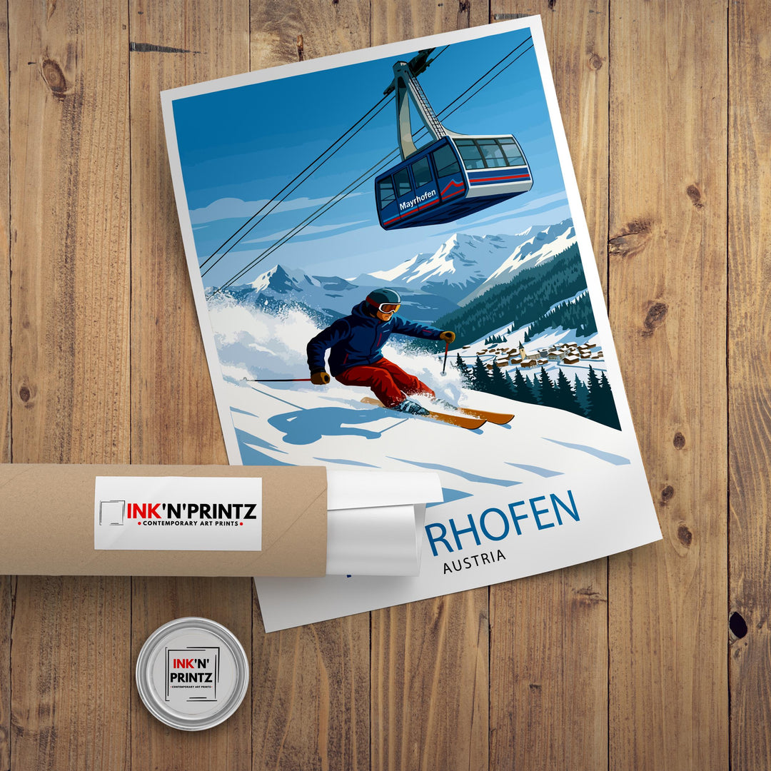 Mayrhofen Ski Poster Print Austria Wall Art Mountain Resort Landscape Gift for Europe Travel Lovers and Fans of Scenic Austrian Alps Winter