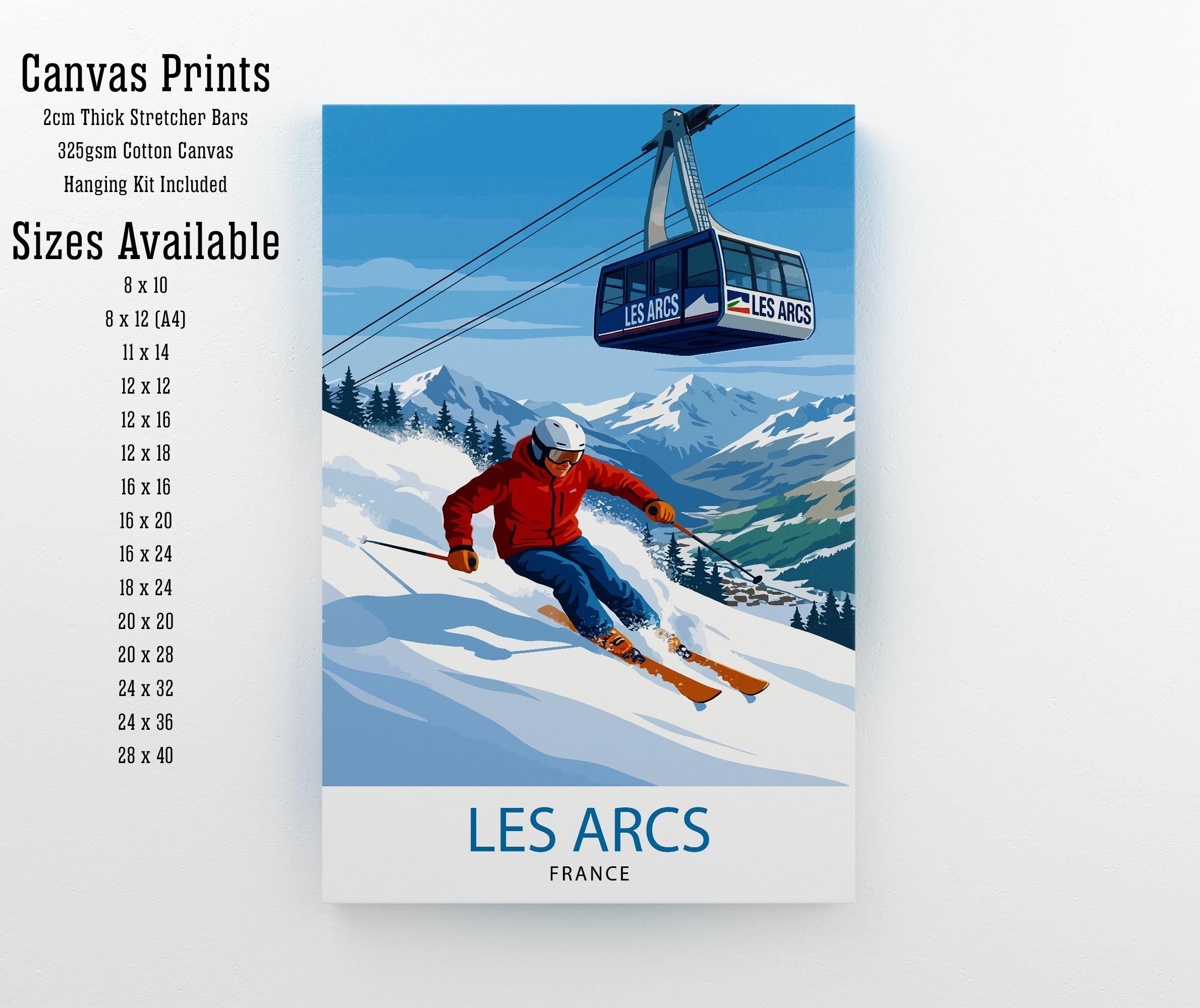 Les Arcs Ski Resort Poster Print France Wall Art Mountain Landscape Gift for Europe Travel Lovers and Fans of Scenic French Alps Winter