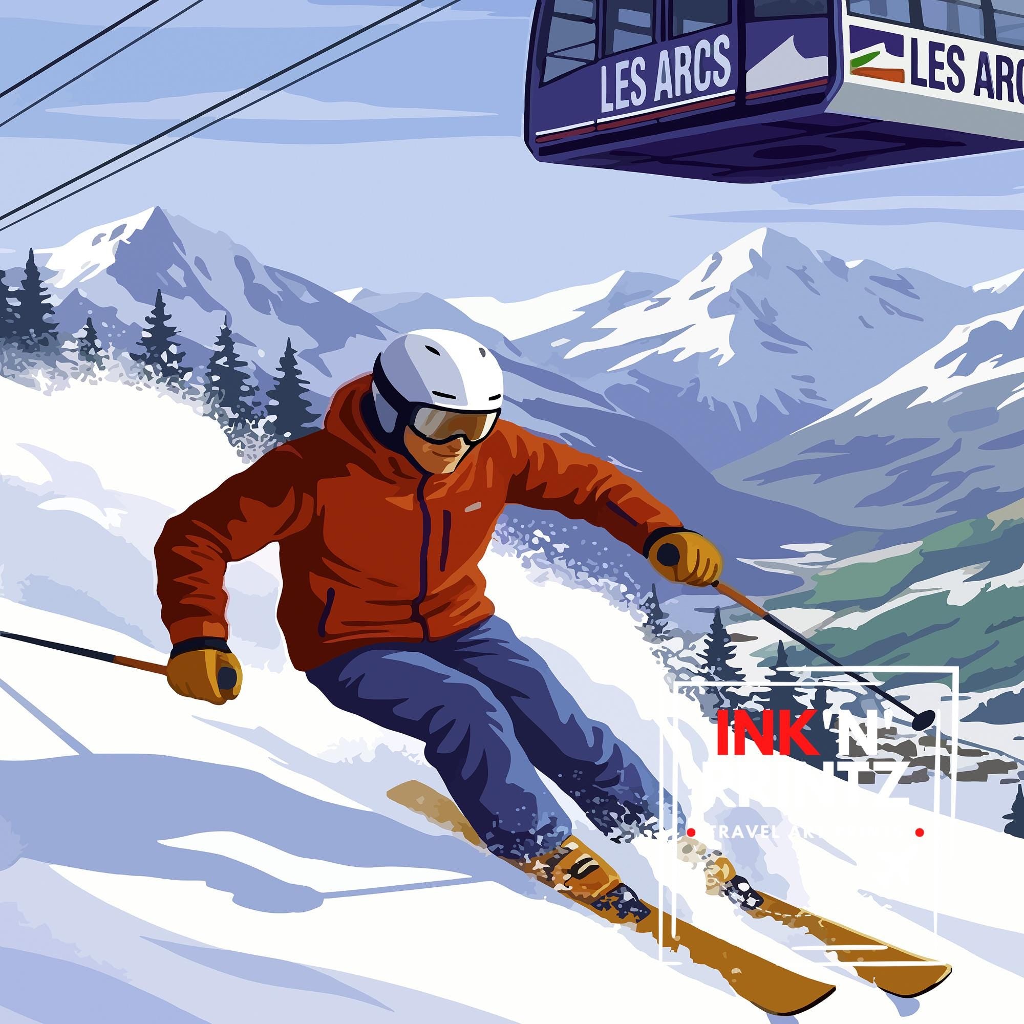 Les Arcs Ski Resort Poster Print France Wall Art Mountain Landscape Gift for Europe Travel Lovers and Fans of Scenic French Alps Winter