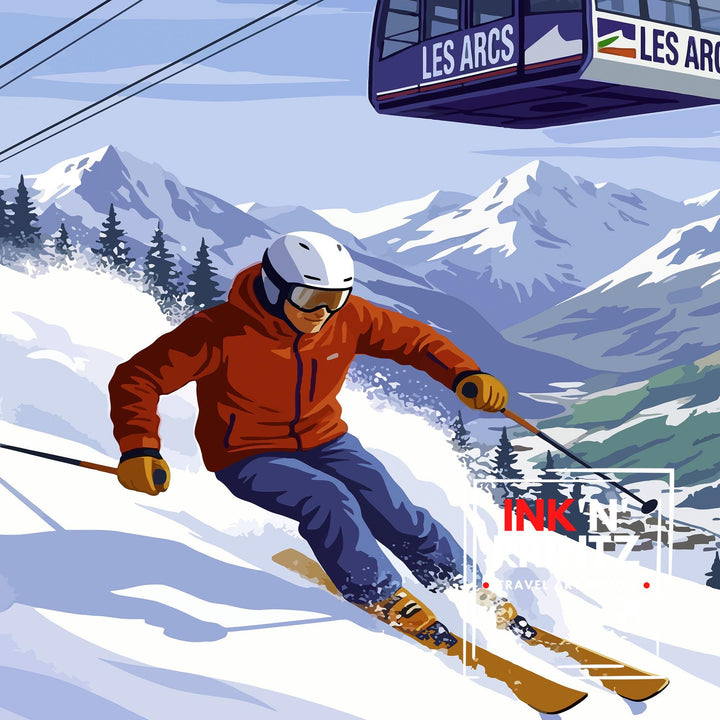 Les Arcs Ski Resort Poster Print France Wall Art Mountain Landscape Gift for Europe Travel Lovers and Fans of Scenic French Alps Winter