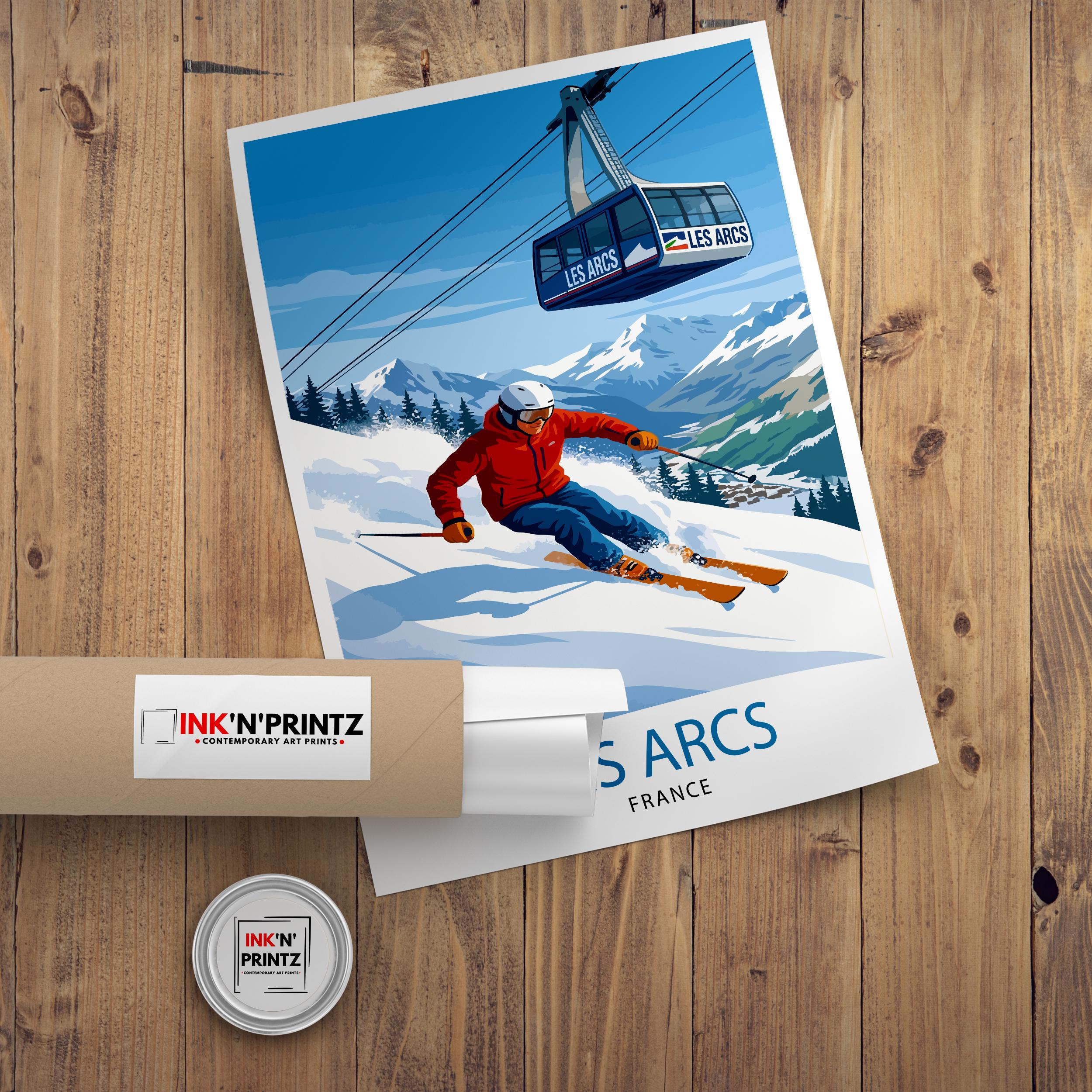 Les Arcs Ski Resort Poster Print France Wall Art Mountain Landscape Gift for Europe Travel Lovers and Fans of Scenic French Alps Winter