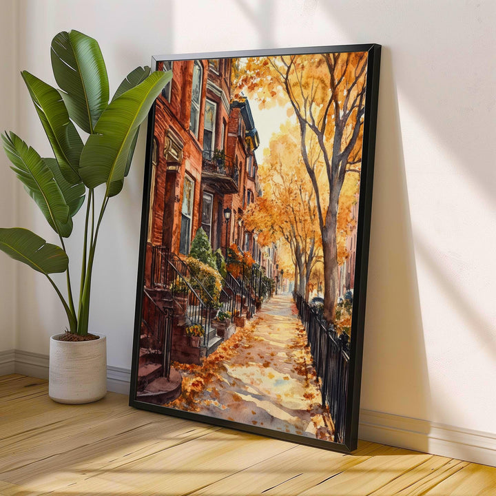 Boston Watercolor Painting Poster USA Wall Art City Skyline Landscape Print Gift for American Travel Lovers and Fans of Scenic New England