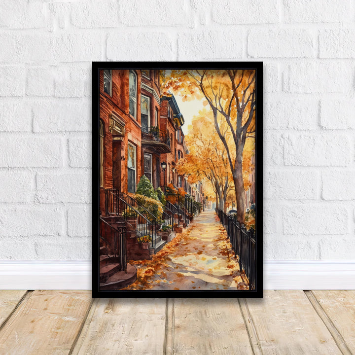 Boston Watercolor Painting Poster USA Wall Art City Skyline Landscape Print Gift for American Travel Lovers and Fans of Scenic New England