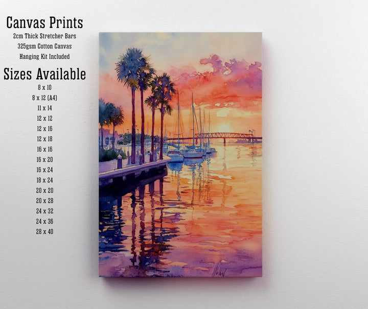 Bradenton Florida Watercolor Painting Poster USA Wall Art Coastal Landscape Print Gift for American Travel Lovers and Fans of Scenic Seaside