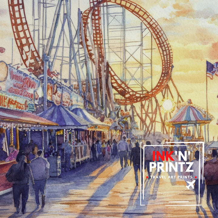 Cedar Point Ohio Watercolor Painting Poster USA Wall Art Coastal Landscape Print Gift for American Travel Lovers and Fans of Scenic Lakeside