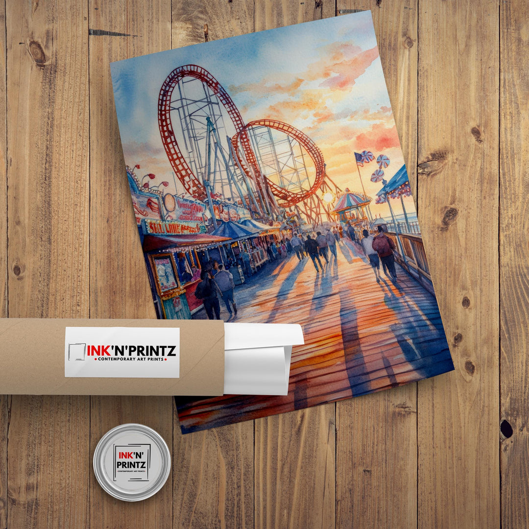 Cedar Point Ohio Watercolor Painting Poster USA Wall Art Coastal Landscape Print Gift for American Travel Lovers and Fans of Scenic Lakeside