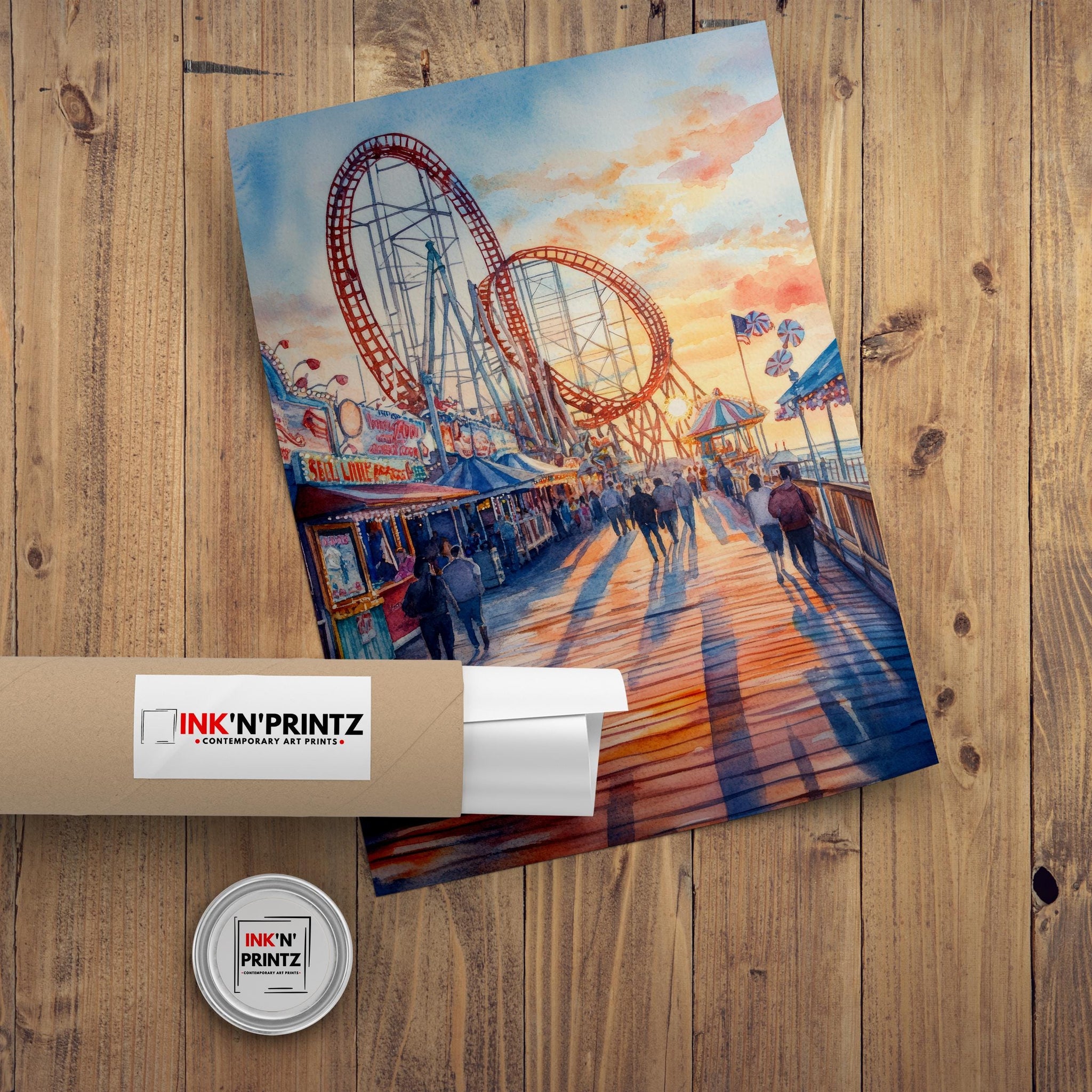 Cedar Point Ohio Watercolor Painting Poster USA Wall Art Coastal Landscape Print Gift for American Travel Lovers and Fans of Scenic Lakeside