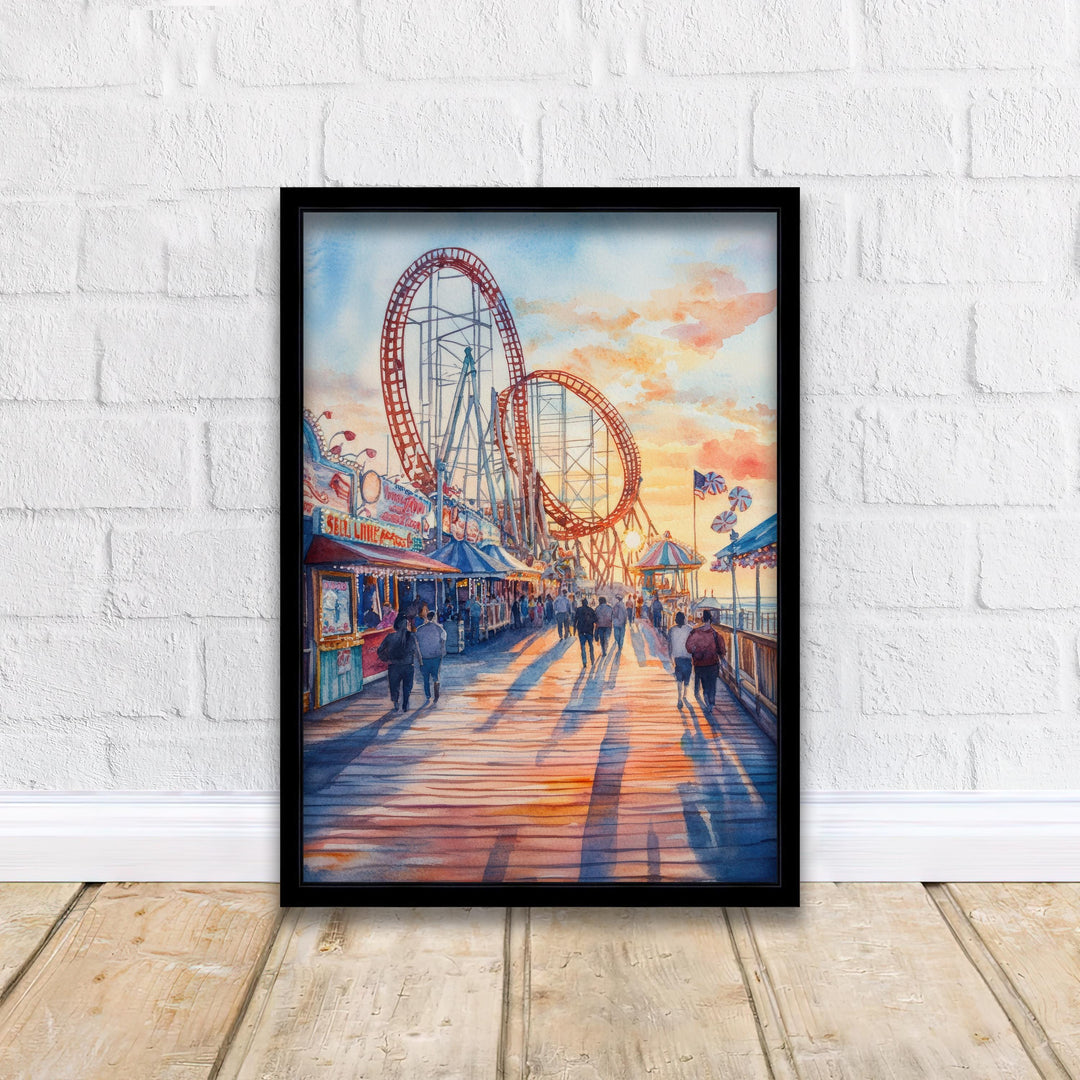 Cedar Point Ohio Watercolor Painting Poster USA Wall Art Coastal Landscape Print Gift for American Travel Lovers and Fans of Scenic Lakeside