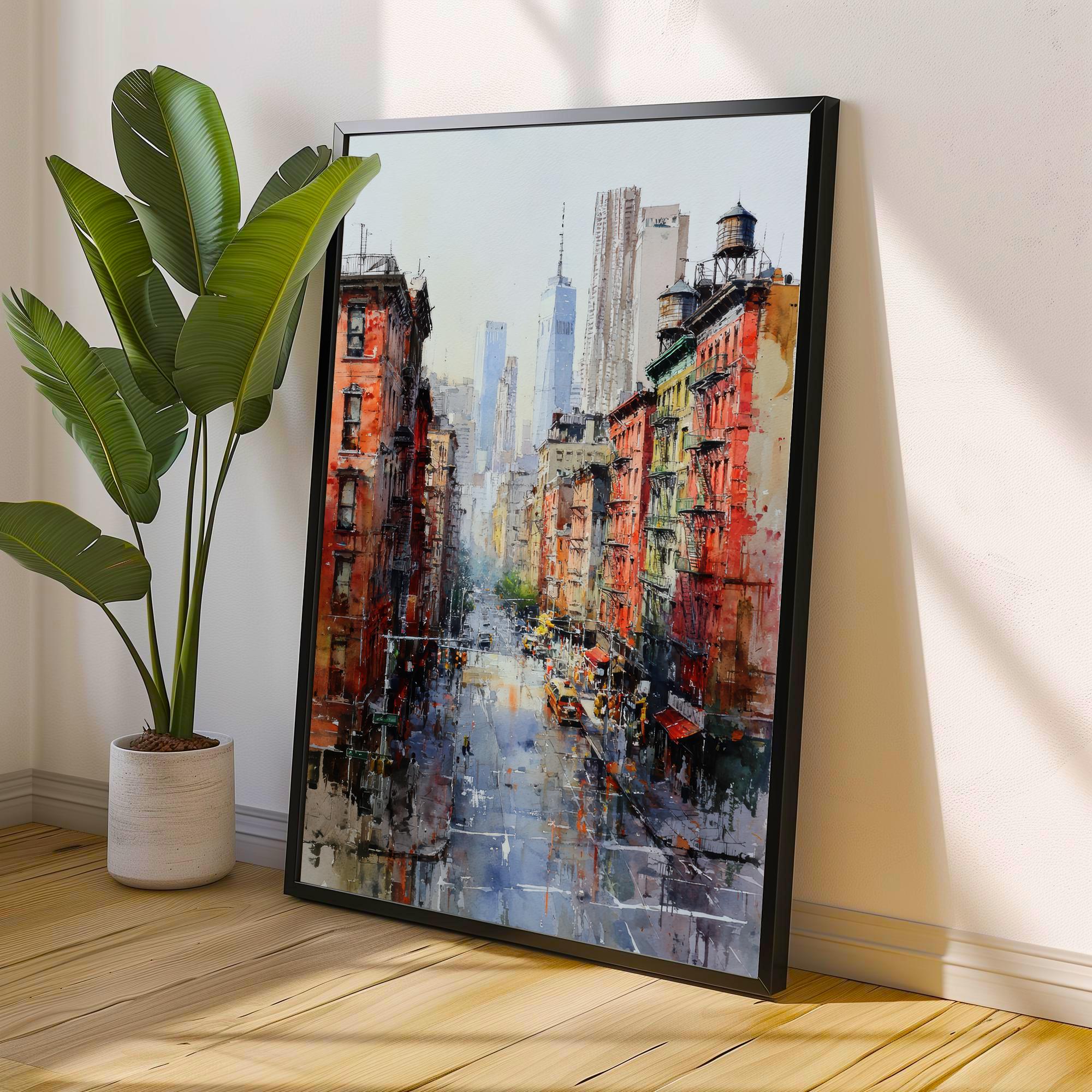 New York City Watercolor Painting Poster USA Wall Art Skyline Landscape Print Gift for American Travel Lovers and Fans of Scenic Urban