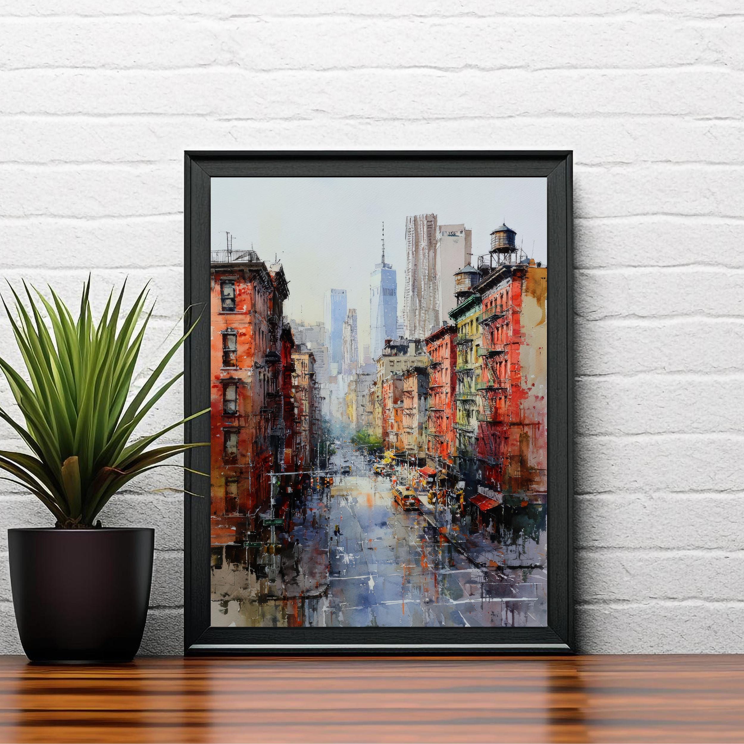 New York City Watercolor Painting Poster USA Wall Art Skyline Landscape Print Gift for American Travel Lovers and Fans of Scenic Urban