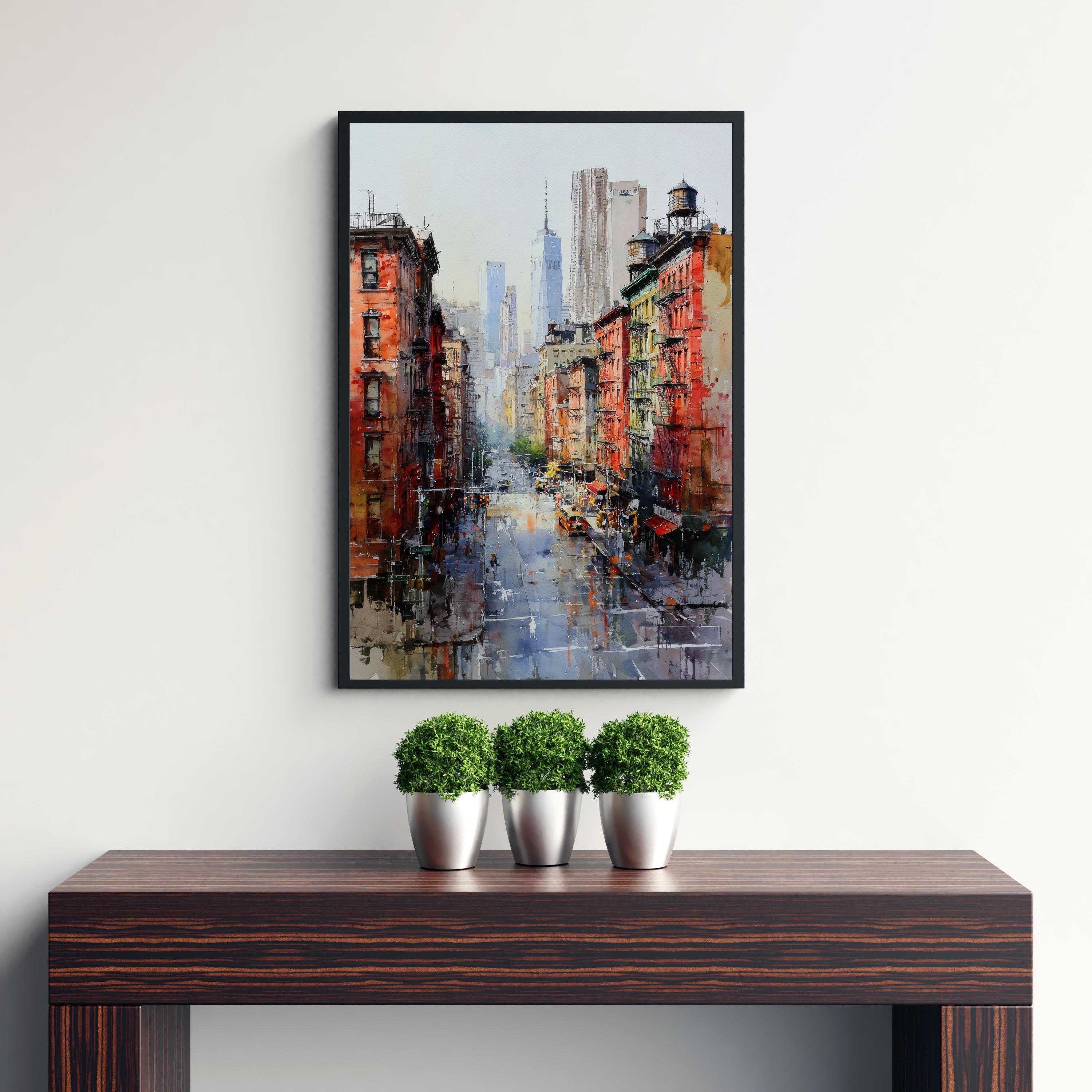 New York City Watercolor Painting Poster USA Wall Art Skyline Landscape Print Gift for American Travel Lovers and Fans of Scenic Urban