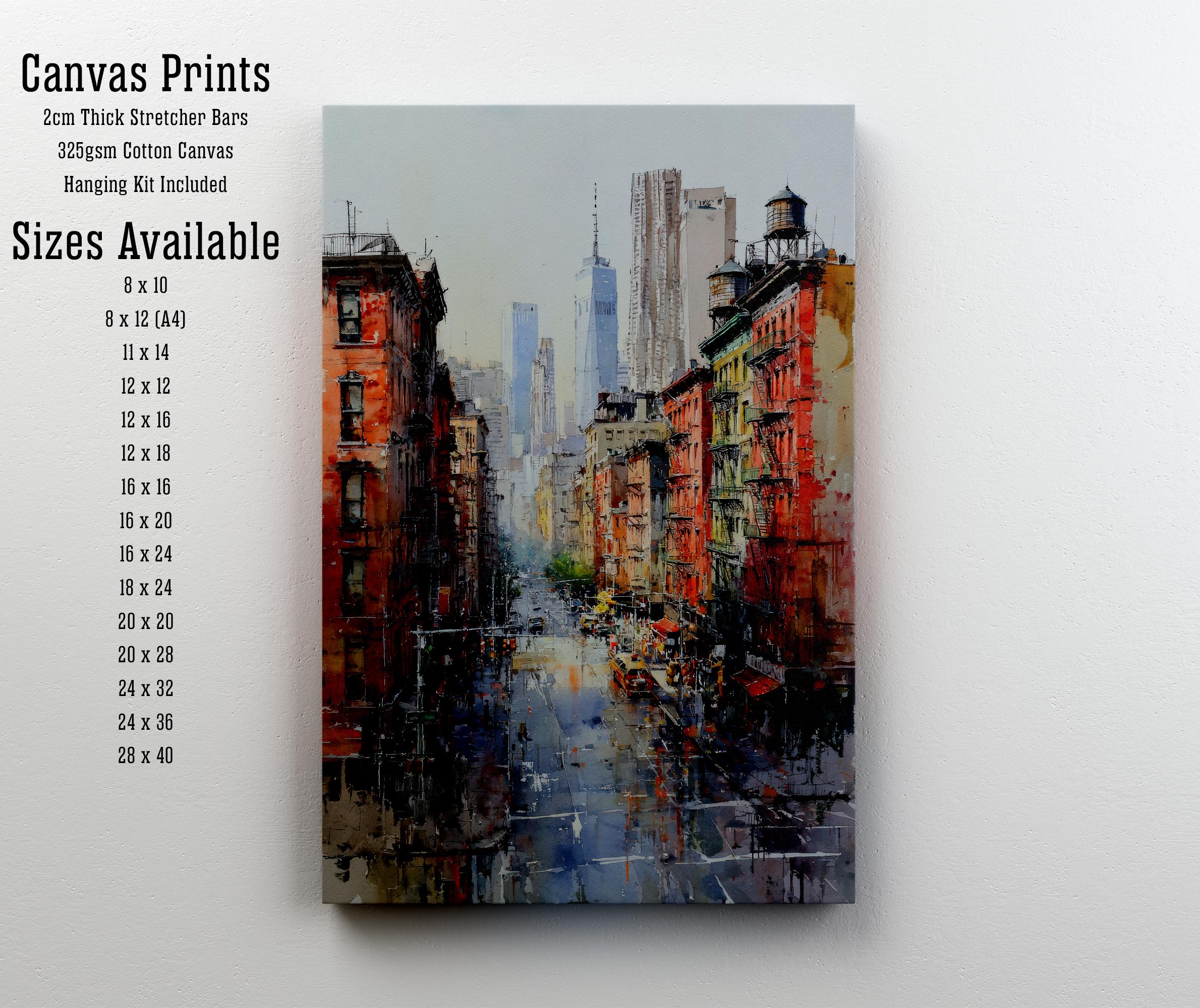 New York City Watercolor Painting Poster USA Wall Art Skyline Landscape Print Gift for American Travel Lovers and Fans of Scenic Urban