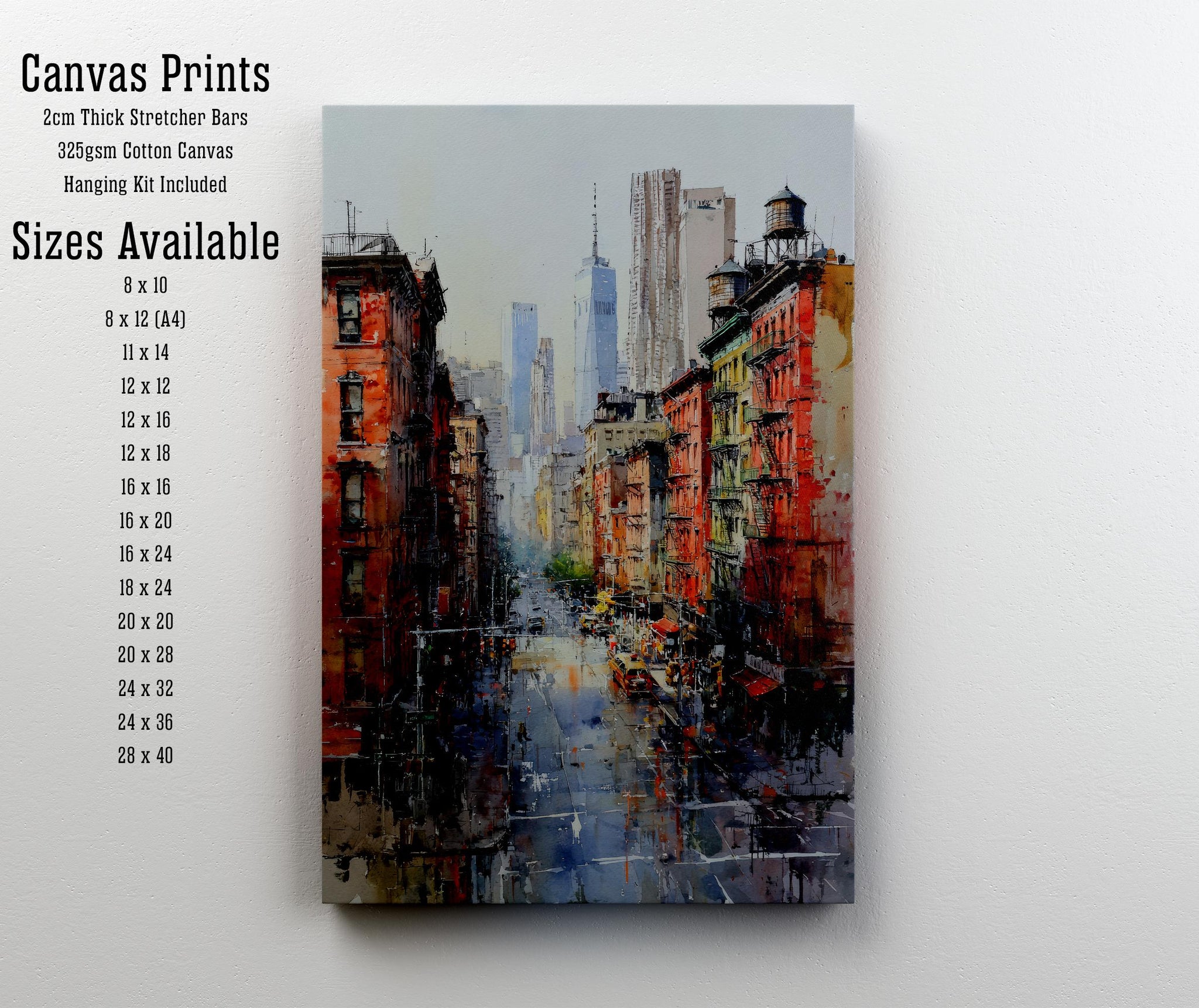 New York City Watercolor Painting Poster USA Wall Art Skyline Landscape Print Gift for American Travel Lovers and Fans of Scenic Urban