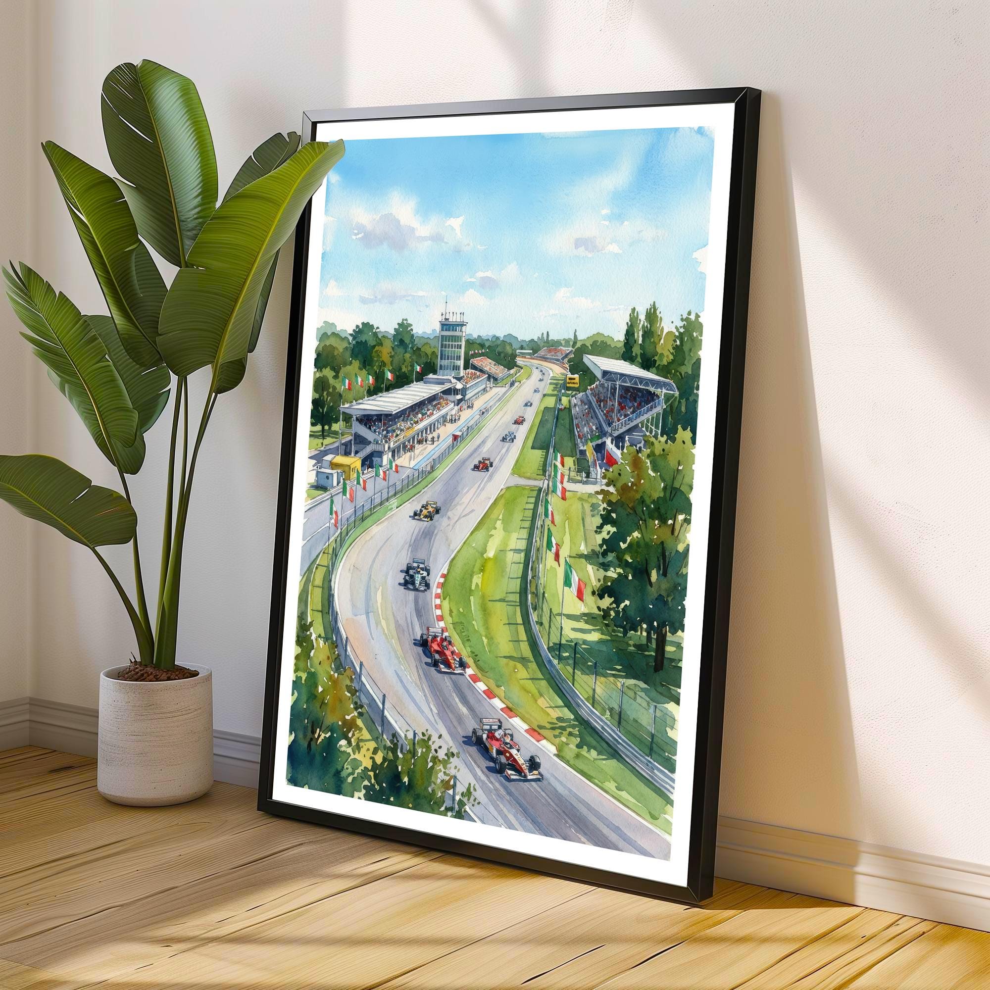 Monza Racing Car Circuit Watercolor Painting Poster Italy Wall Art Motorsport Landscape Print Gift for Racing Fans and Lovers of Scenic