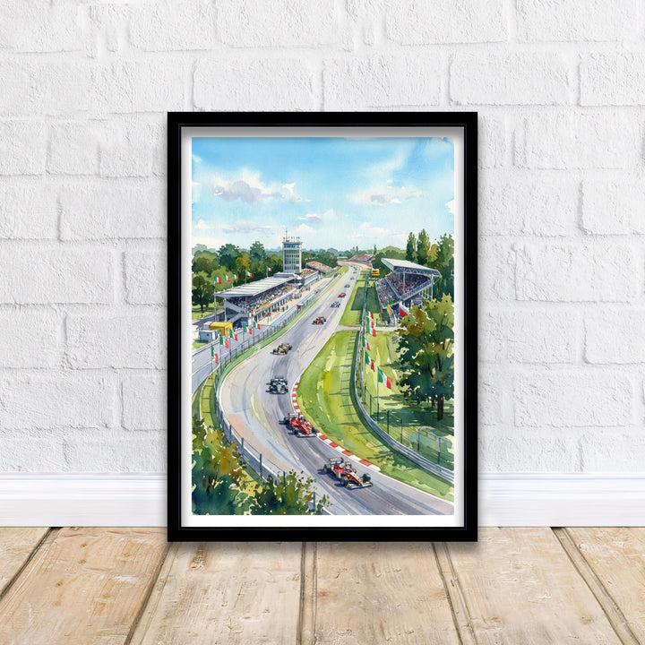 Monza Racing Car Circuit Watercolor Painting Poster Italy Wall Art Motorsport Landscape Print Gift for Racing Fans and Lovers of Scenic