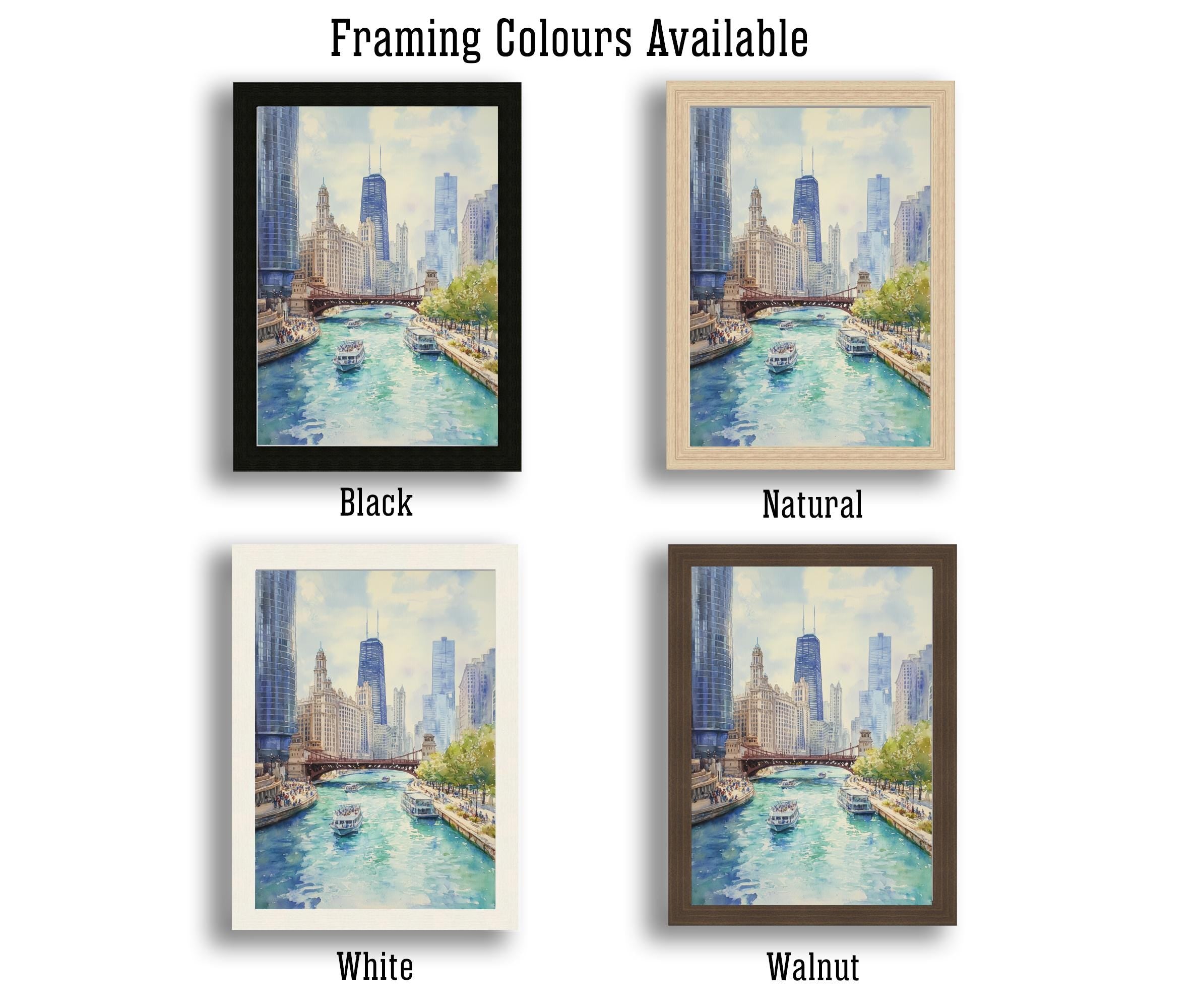 Chicago Watercolor Painting Poster USA Wall Art City Skyline Landscape Print Gift for American Travel Lovers and Fans of Scenic Illinois