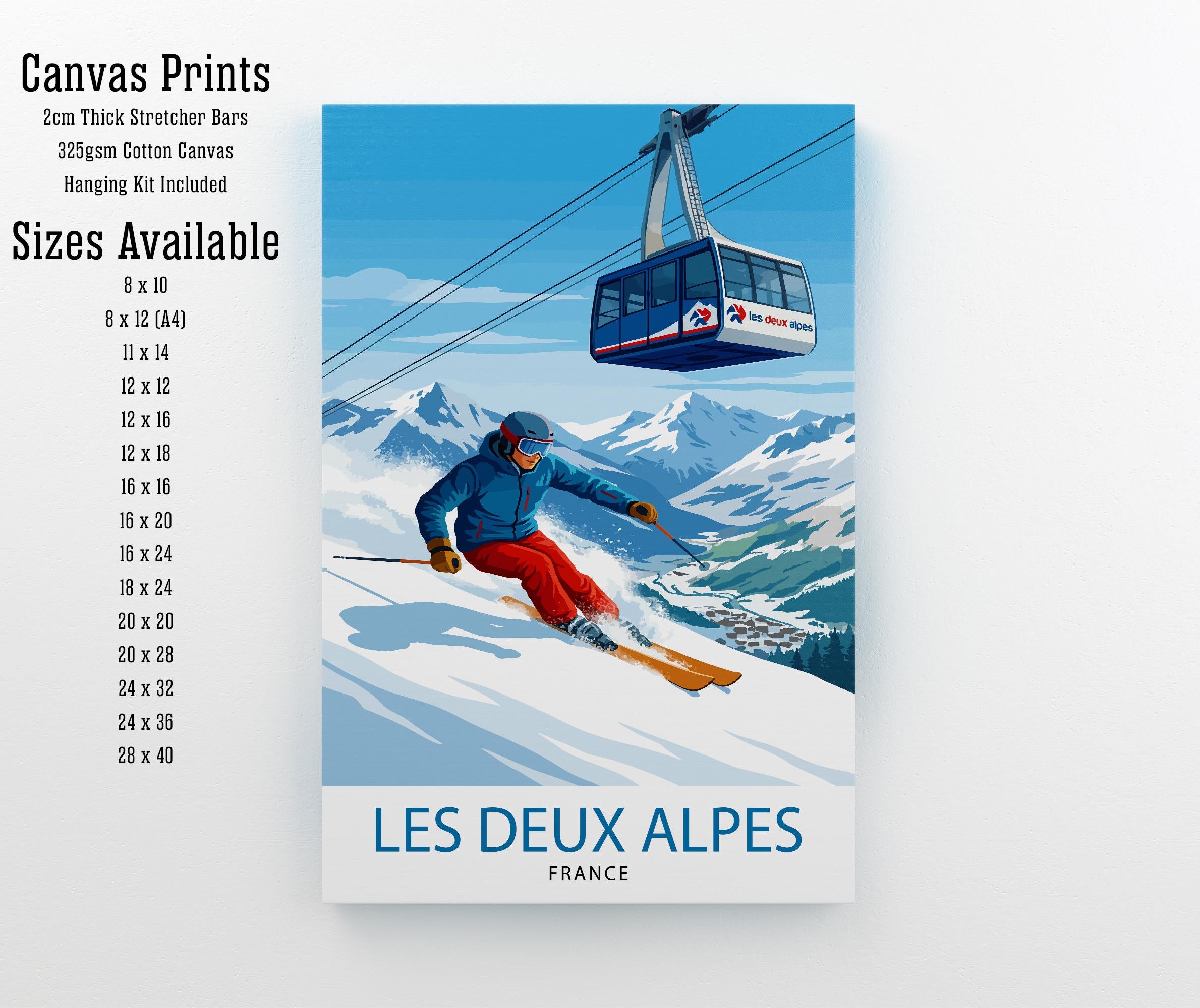 Les Deux Alpes Ski Resort Travel Poster Print France Wall Art Mountain Landscape Gift for Europe Lovers and Fans of Scenic French Alpine
