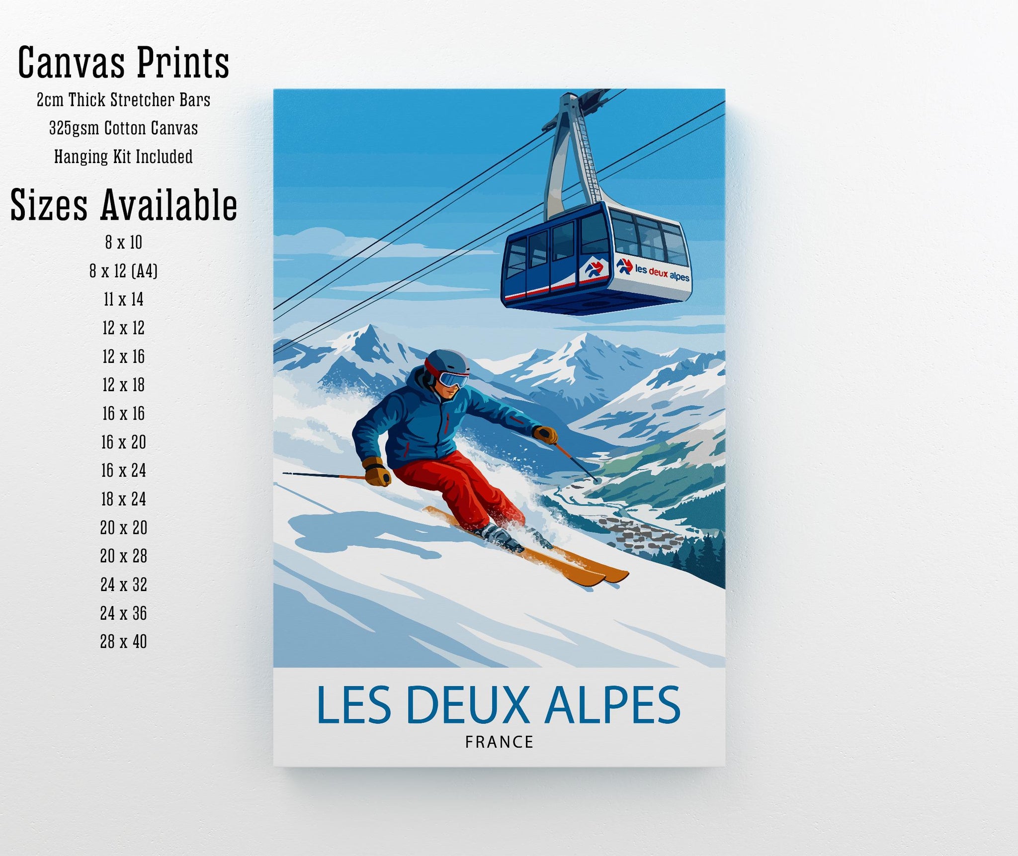 Les Deux Alpes Ski Resort Travel Poster Print France Wall Art Mountain Landscape Gift for Europe Lovers and Fans of Scenic French Alpine
