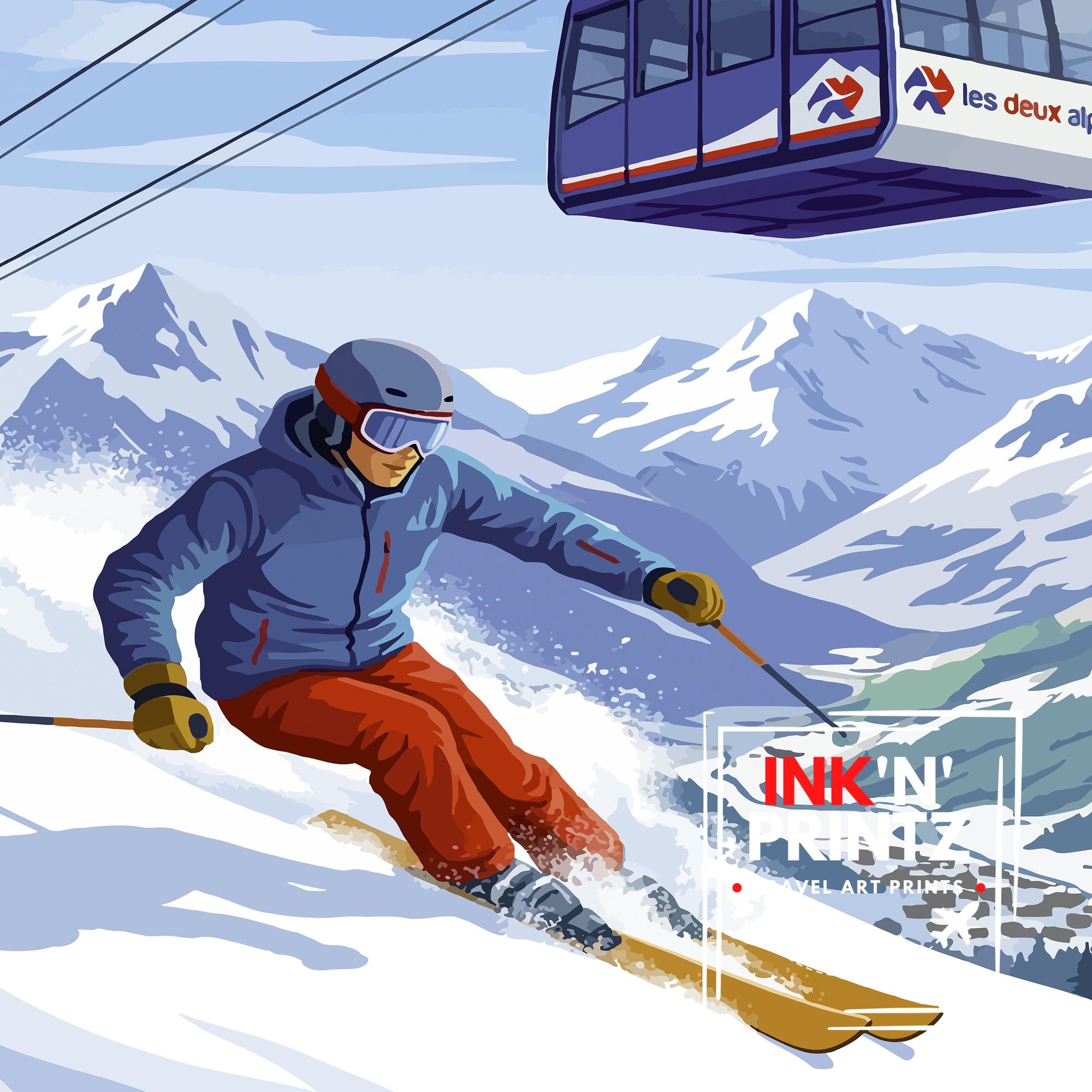 Les Deux Alpes Ski Resort Travel Poster Print France Wall Art Mountain Landscape Gift for Europe Lovers and Fans of Scenic French Alpine