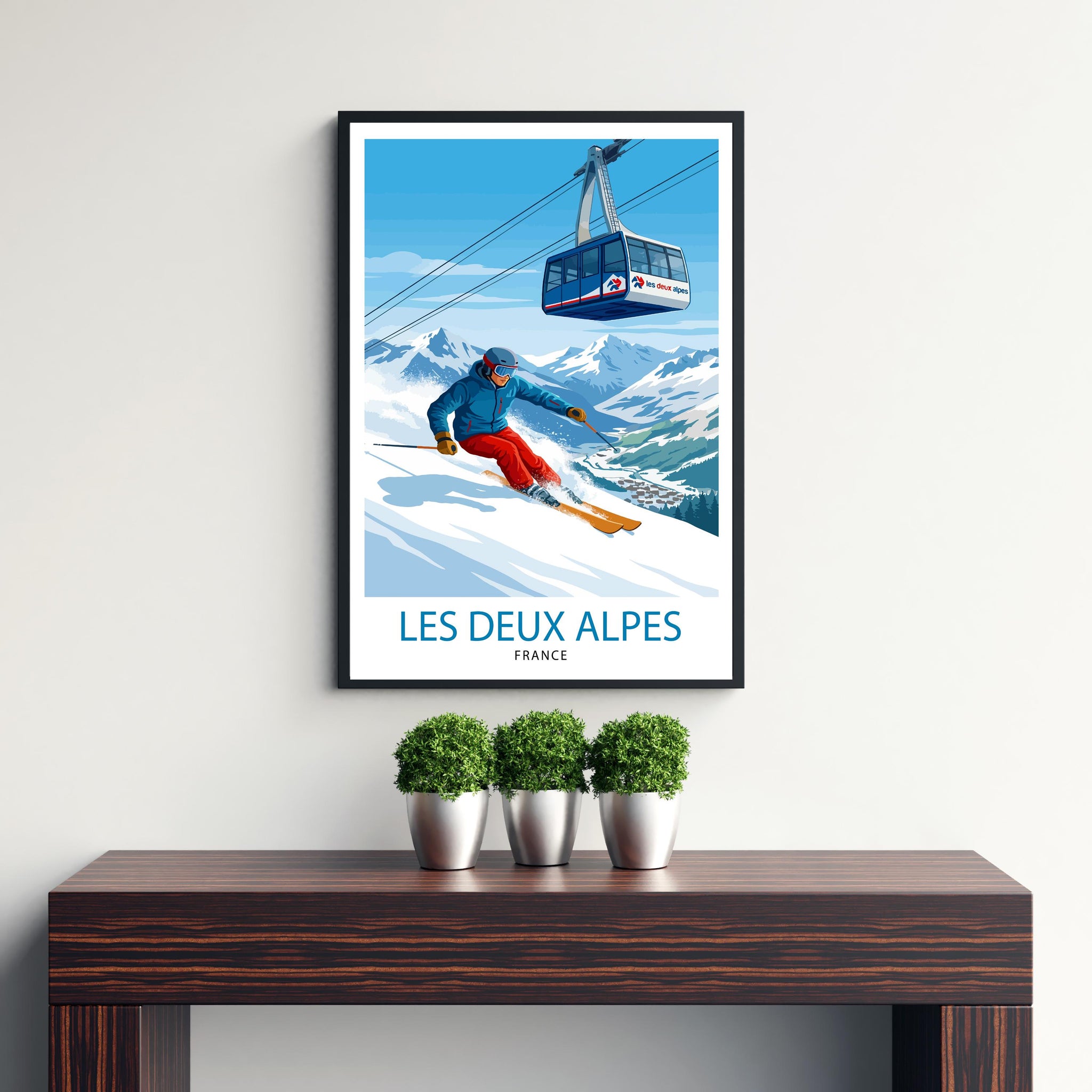 Les Deux Alpes Ski Resort Travel Poster Print France Wall Art Mountain Landscape Gift for Europe Lovers and Fans of Scenic French Alpine