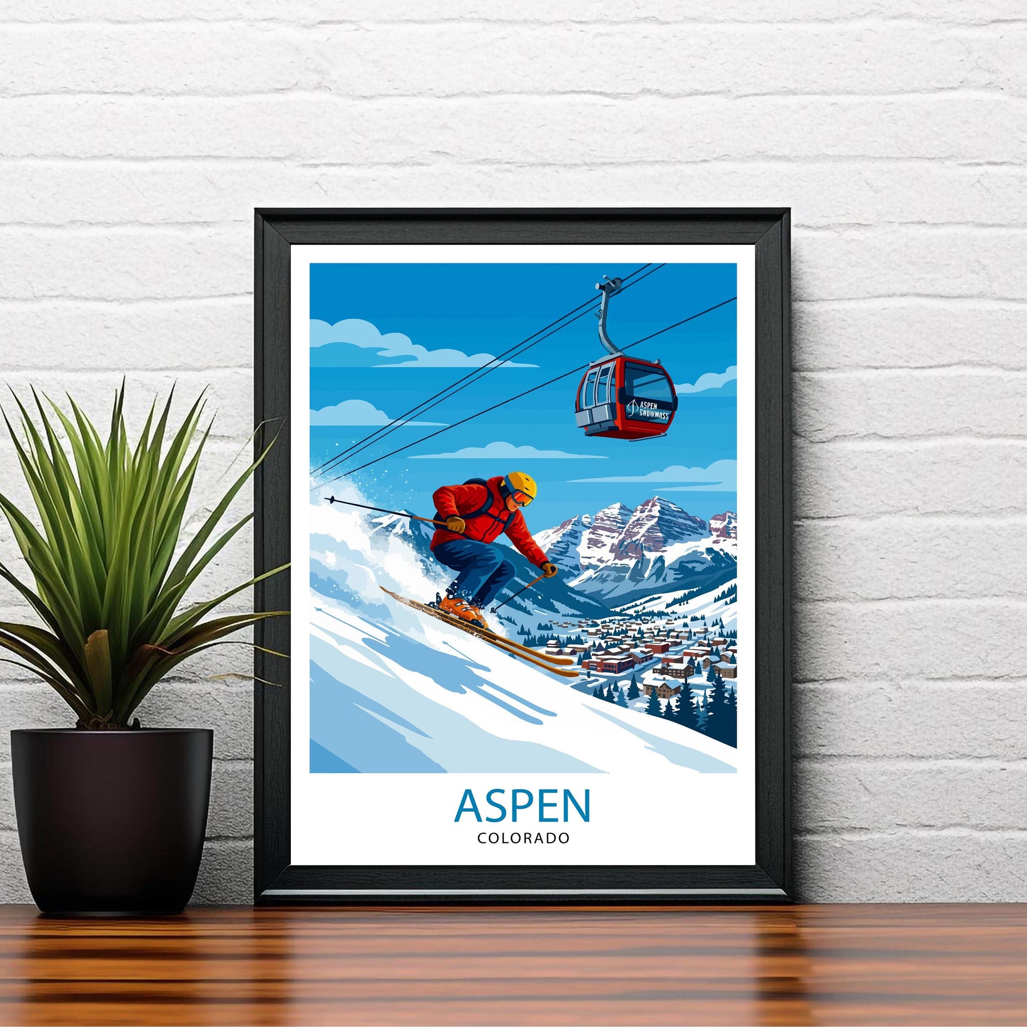 Aspen Colorado Ski Poster Print USA Wall Art Mountain Resort Landscape Gift for American Travel Lovers and Fans of Scenic Winter Sports