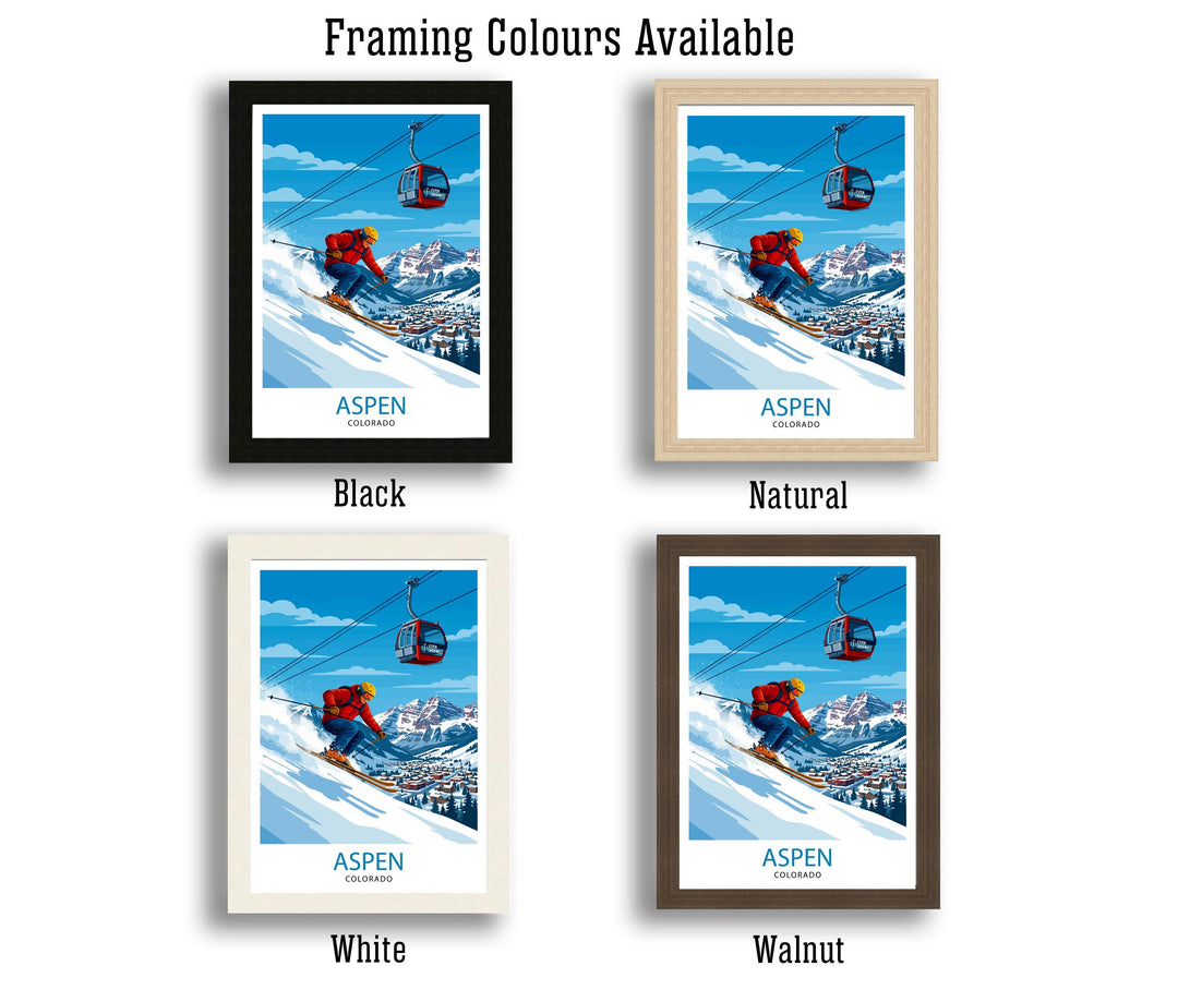 Aspen Colorado Ski Poster Print USA Wall Art Mountain Resort Landscape Gift for American Travel Lovers and Fans of Scenic Winter Sports