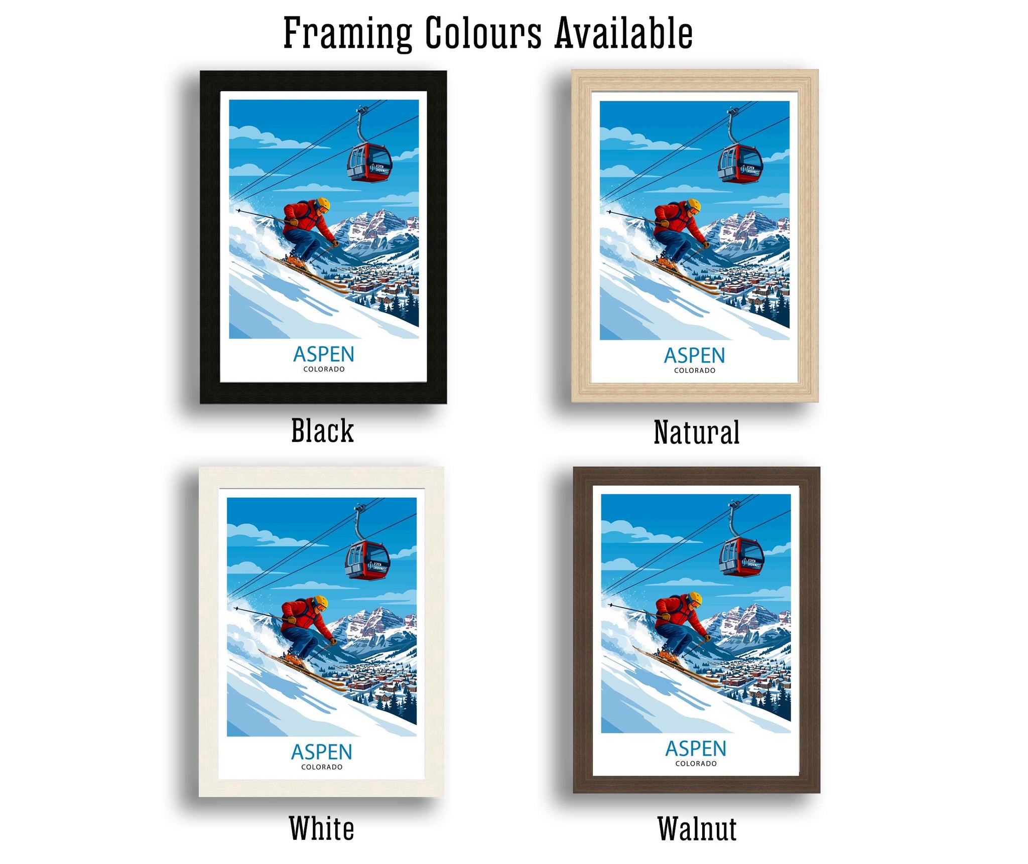 Aspen Colorado Ski Poster Print USA Wall Art Mountain Resort Landscape Gift for American Travel Lovers and Fans of Scenic Winter Sports