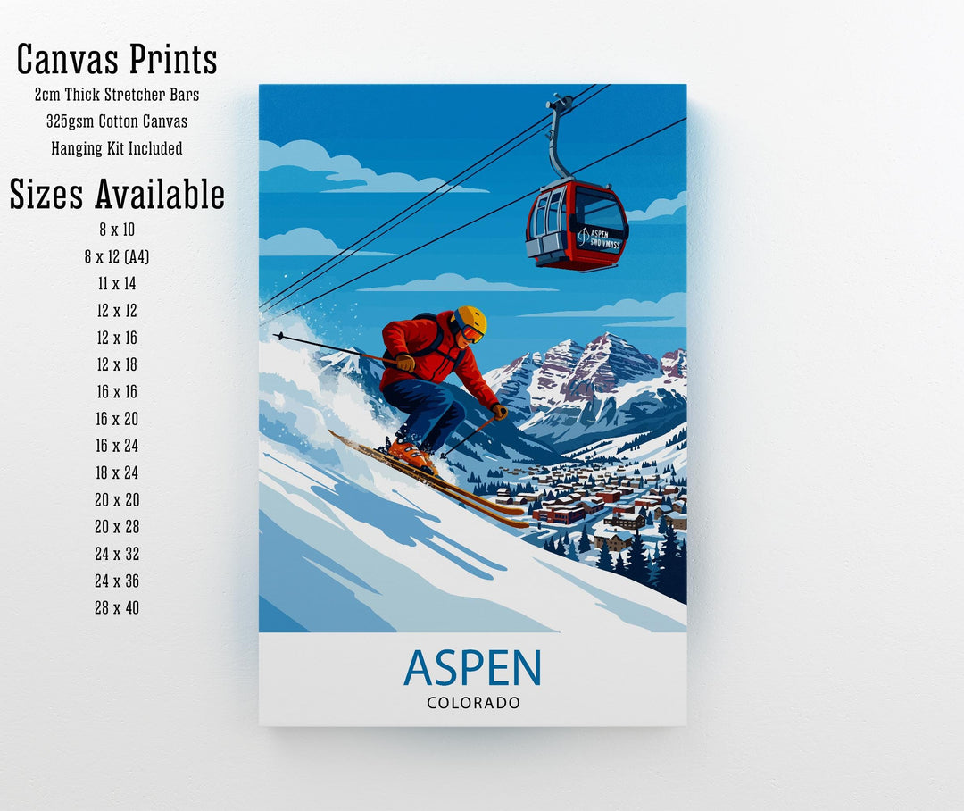 Aspen Colorado Ski Poster Print USA Wall Art Mountain Resort Landscape Gift for American Travel Lovers and Fans of Scenic Winter Sports