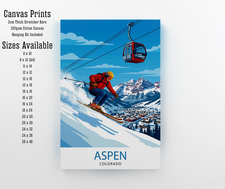 Aspen Colorado Ski Poster Print USA Wall Art Mountain Resort Landscape Gift for American Travel Lovers and Fans of Scenic Winter Sports