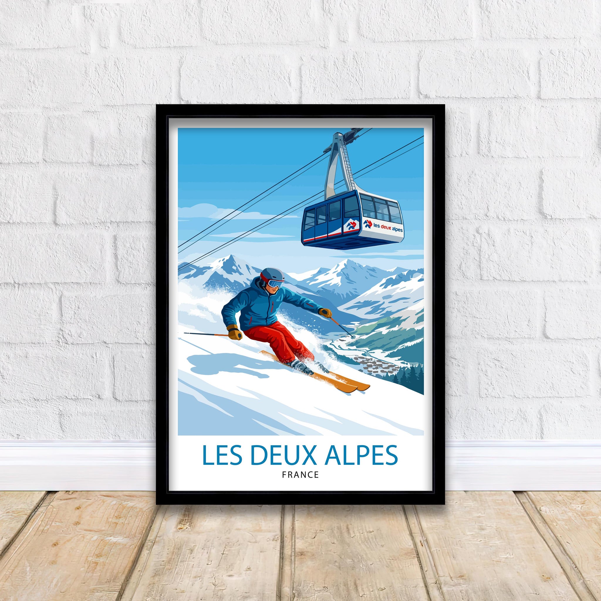 Les Deux Alpes Ski Resort Travel Poster Print France Wall Art Mountain Landscape Gift for Europe Lovers and Fans of Scenic French Alpine