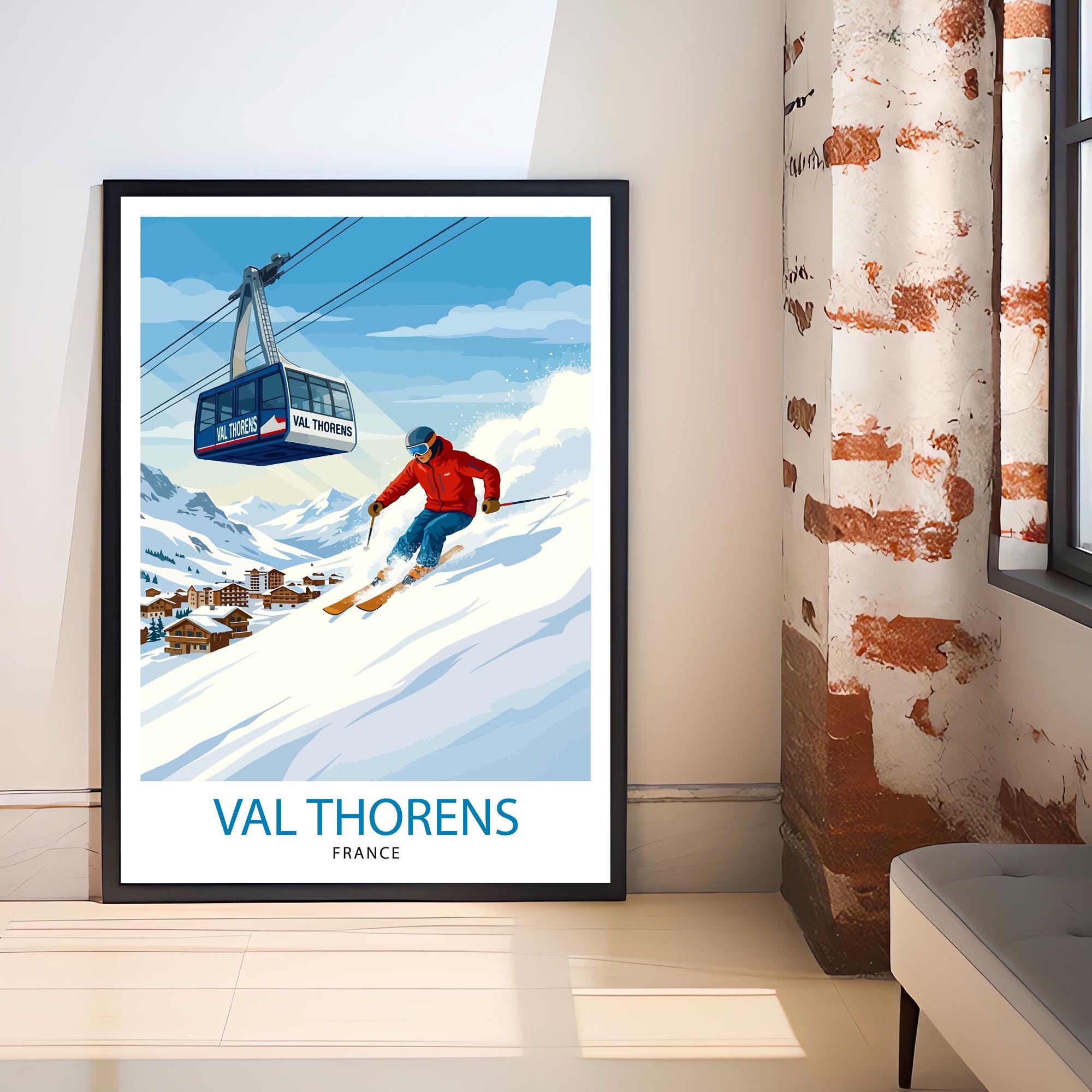 Val Thorens Ski Poster Print France Wall Art Mountain Resort Landscape Gift for Europe Travel Lovers and Fans of Scenic French Alps Winter