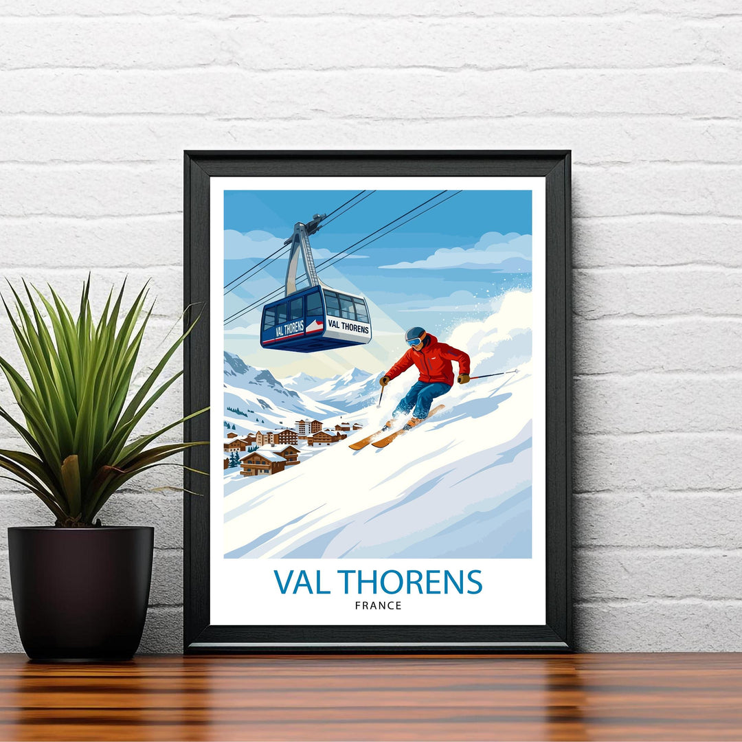 Val Thorens Ski Poster Print France Wall Art Mountain Resort Landscape Gift for Europe Travel Lovers and Fans of Scenic French Alps Winter