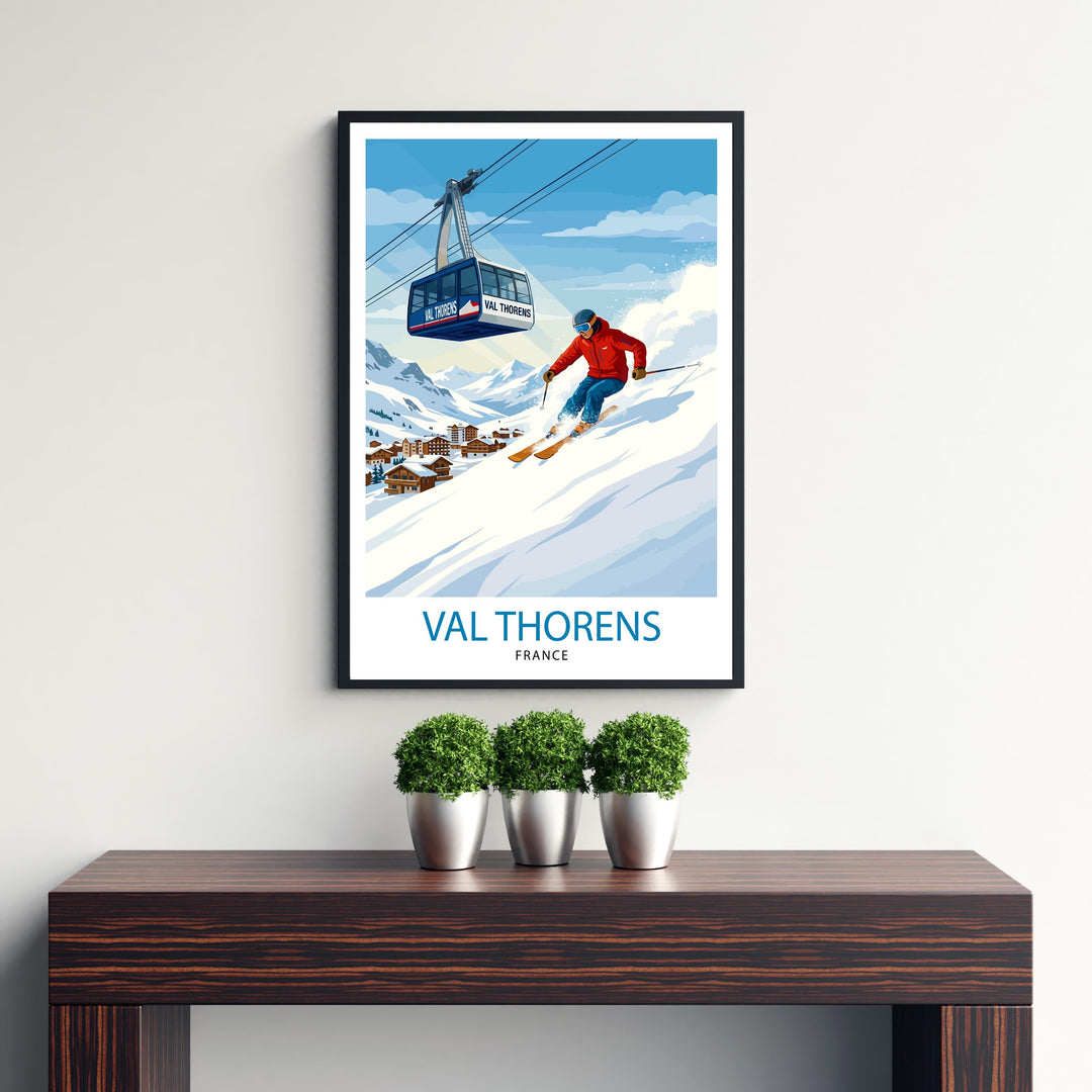 Val Thorens Ski Poster Print France Wall Art Mountain Resort Landscape Gift for Europe Travel Lovers and Fans of Scenic French Alps Winter