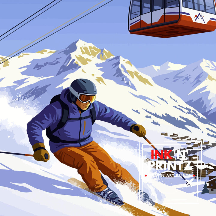 Alpe dHuez Ski Poster Print France Wall Art Mountain Resort Landscape Gift for Europe Travel Lovers and Fans of Scenic French Alps Winter