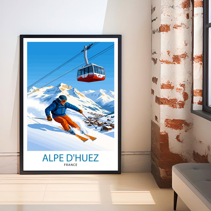 Alpe dHuez Ski Poster Print France Wall Art Mountain Resort Landscape Gift for Europe Travel Lovers and Fans of Scenic French Alps Winter