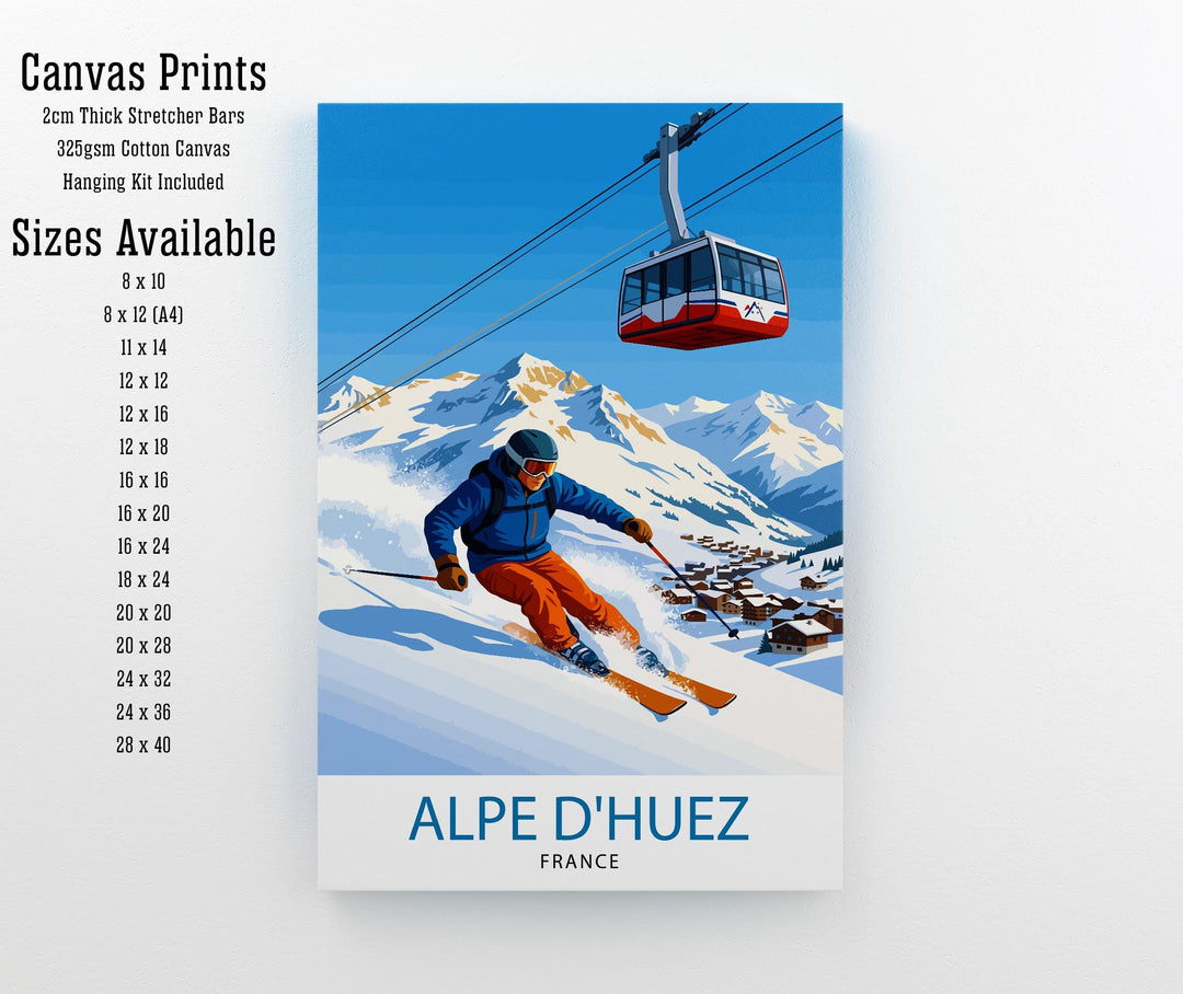 Alpe dHuez Ski Poster Print France Wall Art Mountain Resort Landscape Gift for Europe Travel Lovers and Fans of Scenic French Alps Winter