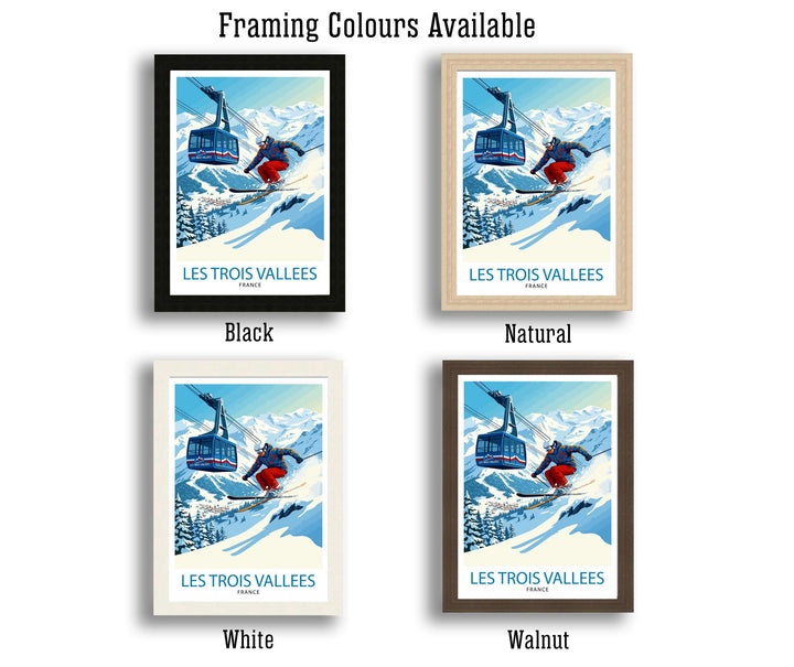 Les Trois Vallees Ski Poster Print France Wall Art Mountain Resort Landscape Gift for Europe Travel Lovers and Fans of Scenic French Alps