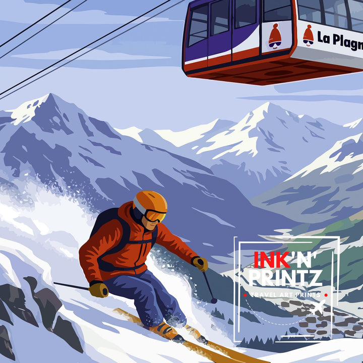 La Plagne Ski Resort Travel Poster Print France Wall Art Mountain Landscape Gift for Europe Lovers and Fans of Scenic French Alps Winter