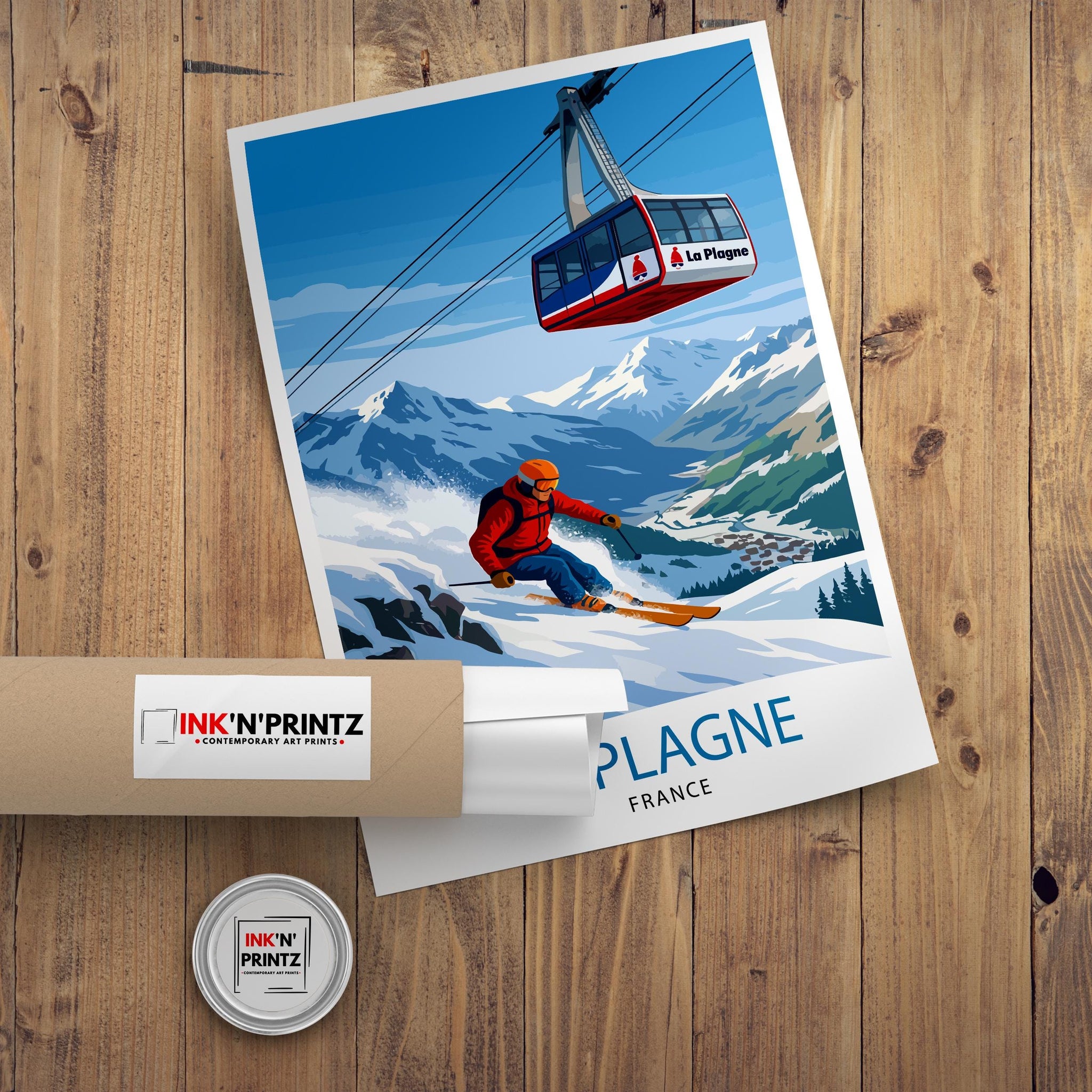 La Plagne Ski Resort Travel Poster Print France Wall Art Mountain Landscape Gift for Europe Lovers and Fans of Scenic French Alps Winter