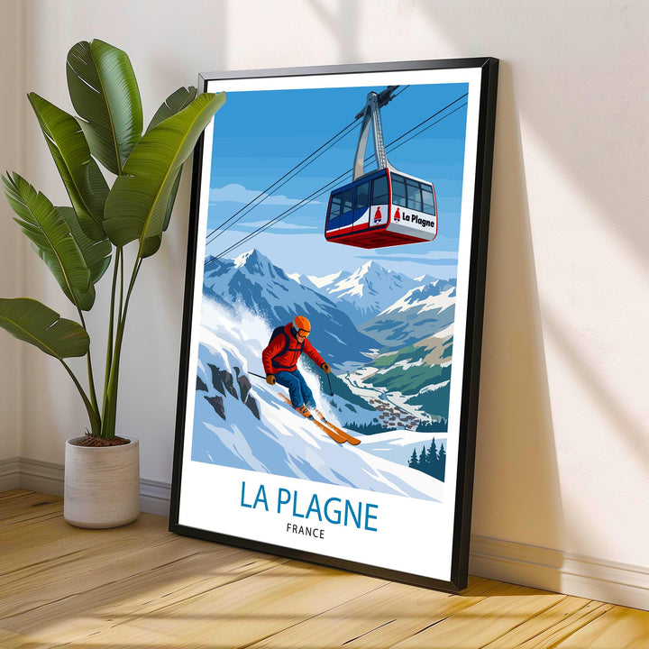 La Plagne Ski Resort Travel Poster Print France Wall Art Mountain Landscape Gift for Europe Lovers and Fans of Scenic French Alps Winter