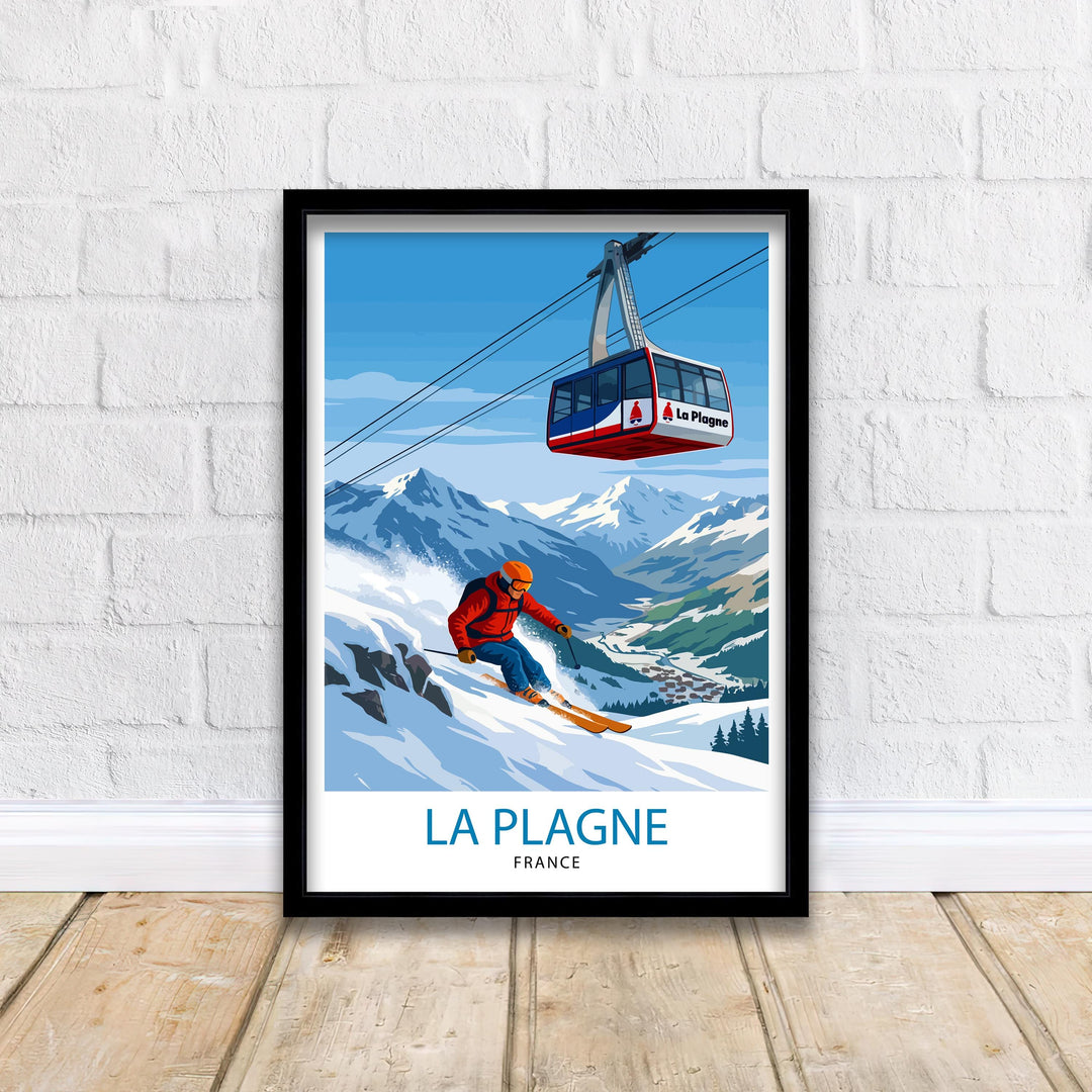 La Plagne Ski Resort Travel Poster Print France Wall Art Mountain Landscape Gift for Europe Lovers and Fans of Scenic French Alps Winter