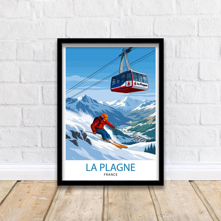 La Plagne Ski Resort Travel Poster Print France Wall Art Mountain Landscape Gift for Europe Lovers and Fans of Scenic French Alps Winter