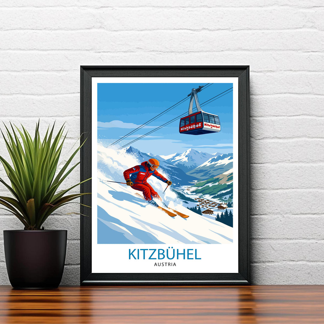 Kitzbuhel Ski Resort Travel Poster Print Austria Wall Art Mountain Landscape Gift for Europe Lovers and Fans of Scenic Austrian Alps