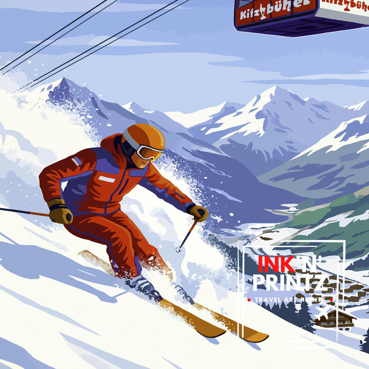 Kitzbuhel Ski Resort Travel Poster Print Austria Wall Art Mountain Landscape Gift for Europe Lovers and Fans of Scenic Austrian Alps