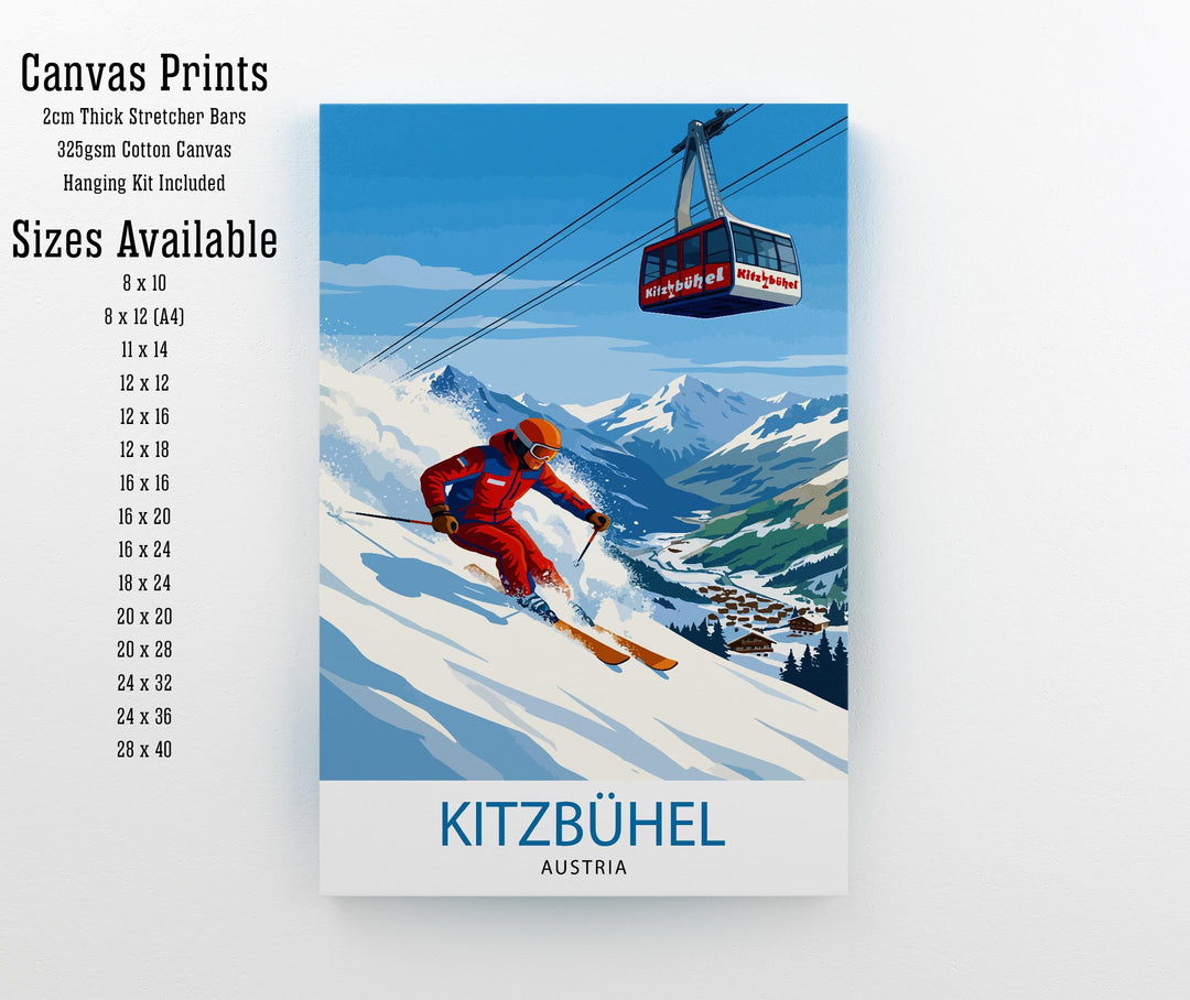 Kitzbuhel Ski Resort Travel Poster Print Austria Wall Art Mountain Landscape Gift for Europe Lovers and Fans of Scenic Austrian Alps
